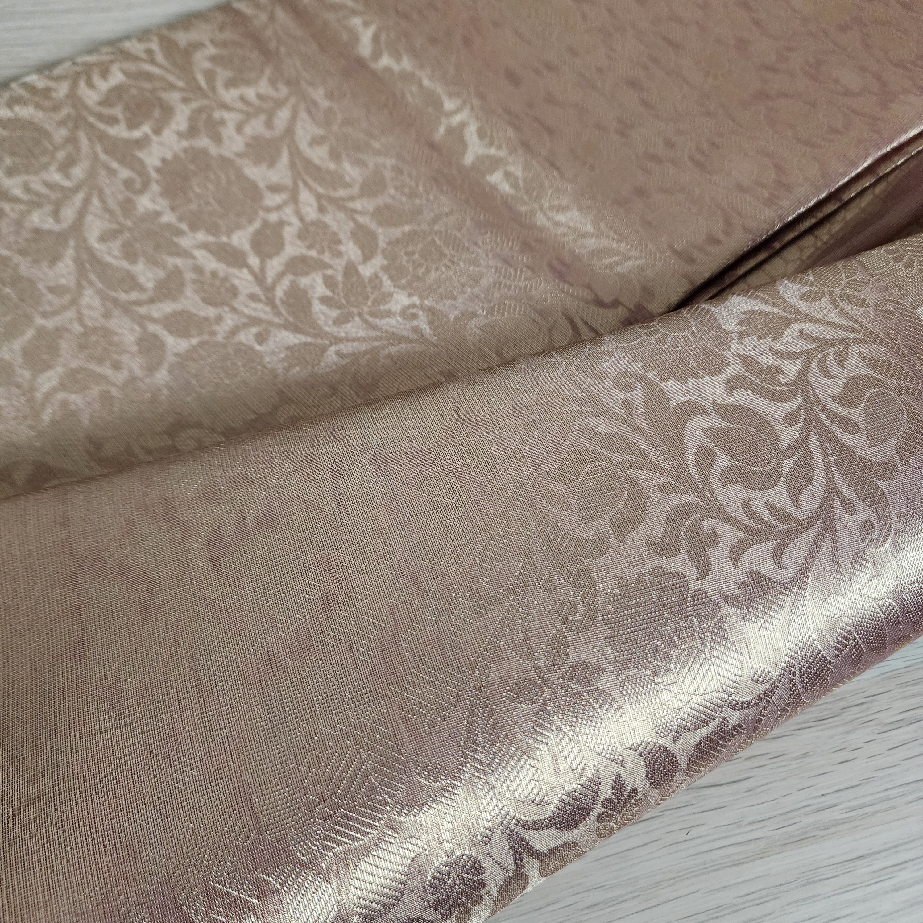 Temple Gold Kanjivaram Style Tissue Silk with Blush Pink Border