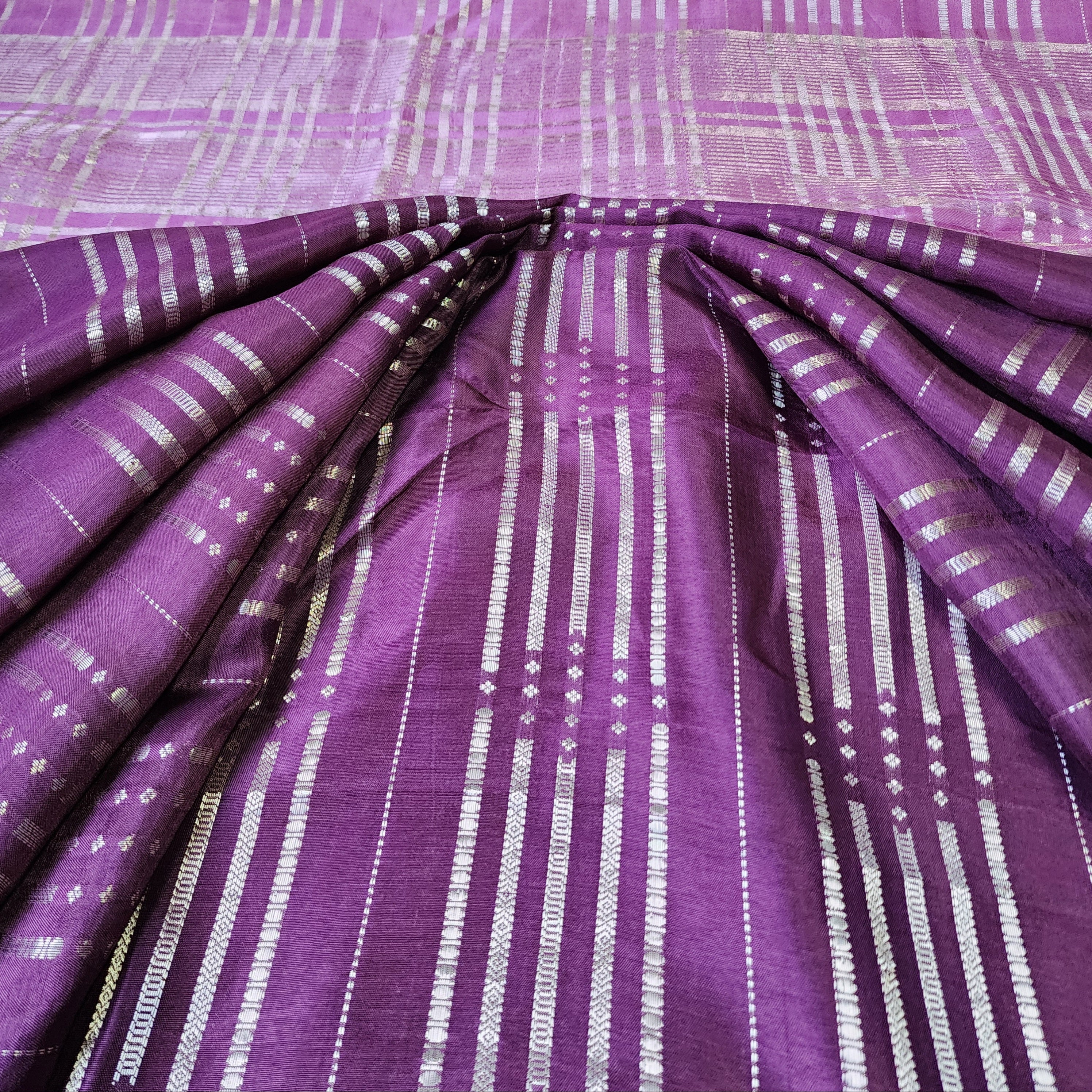 Deep Plum Crepe Georgette Silk Saree with Gold Zari Detailing