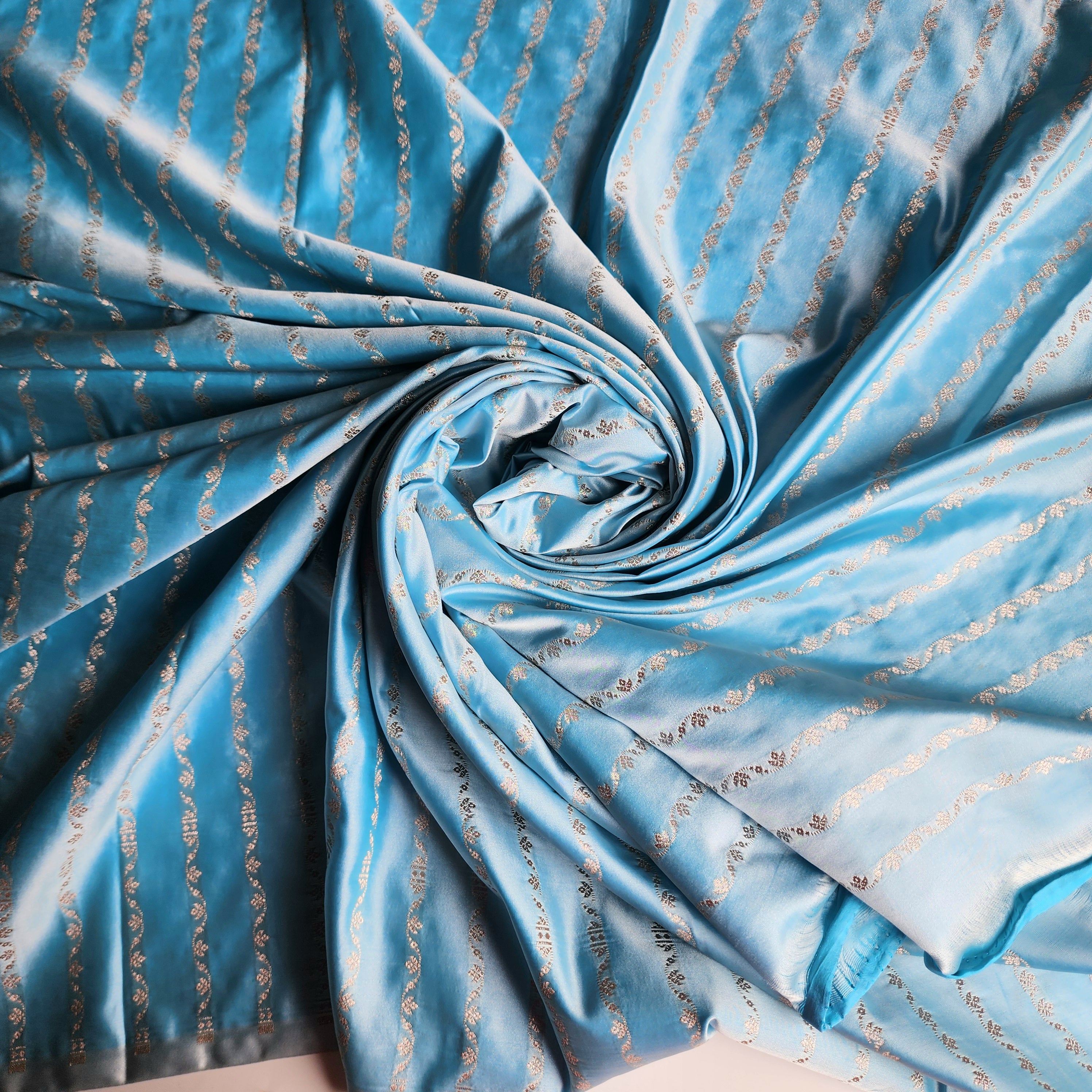 Pastel Blue Banarasi Katan Silk Saree with Light Gold Zari weaving