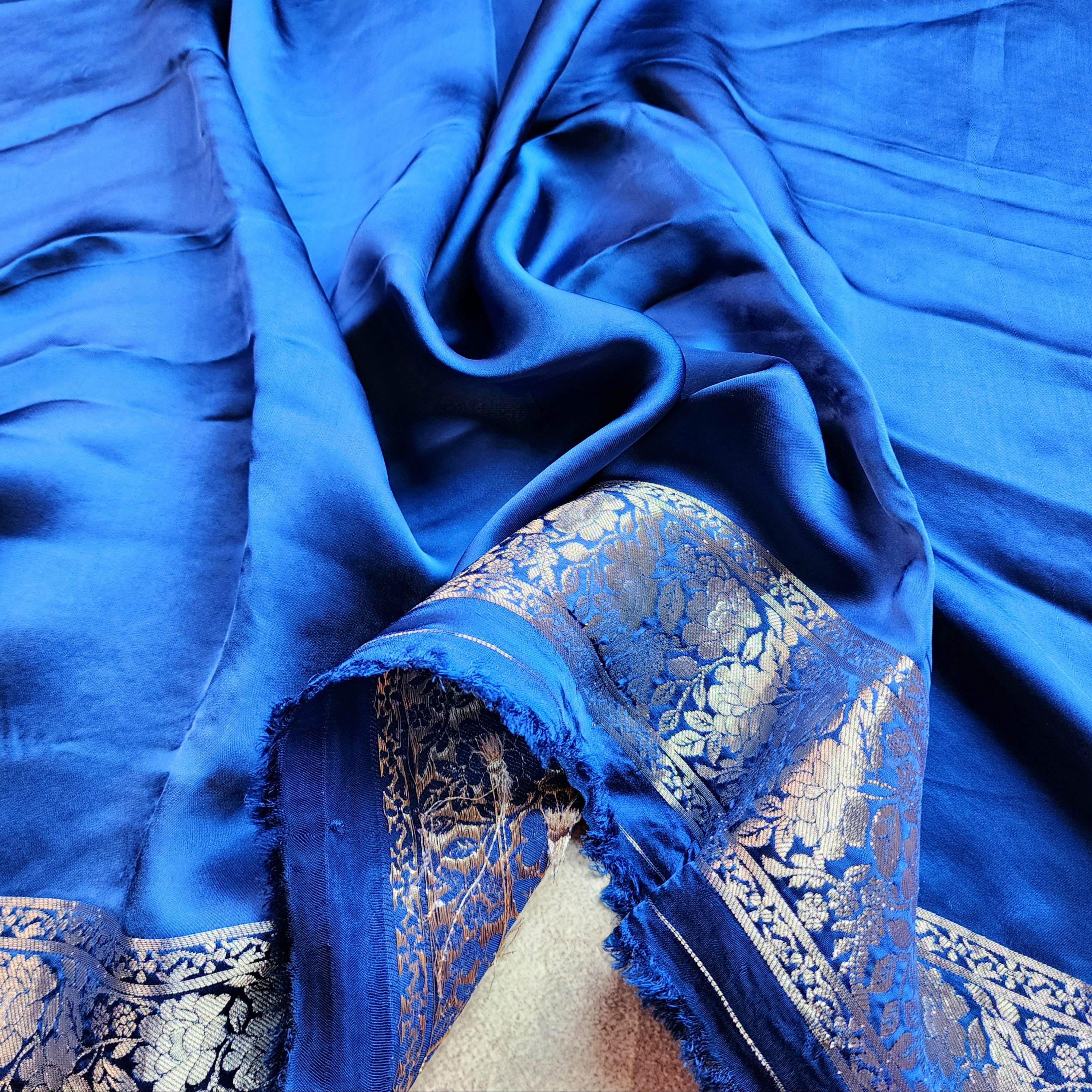 Royal Blue Muslin Silk Saree with Silver Zari Work