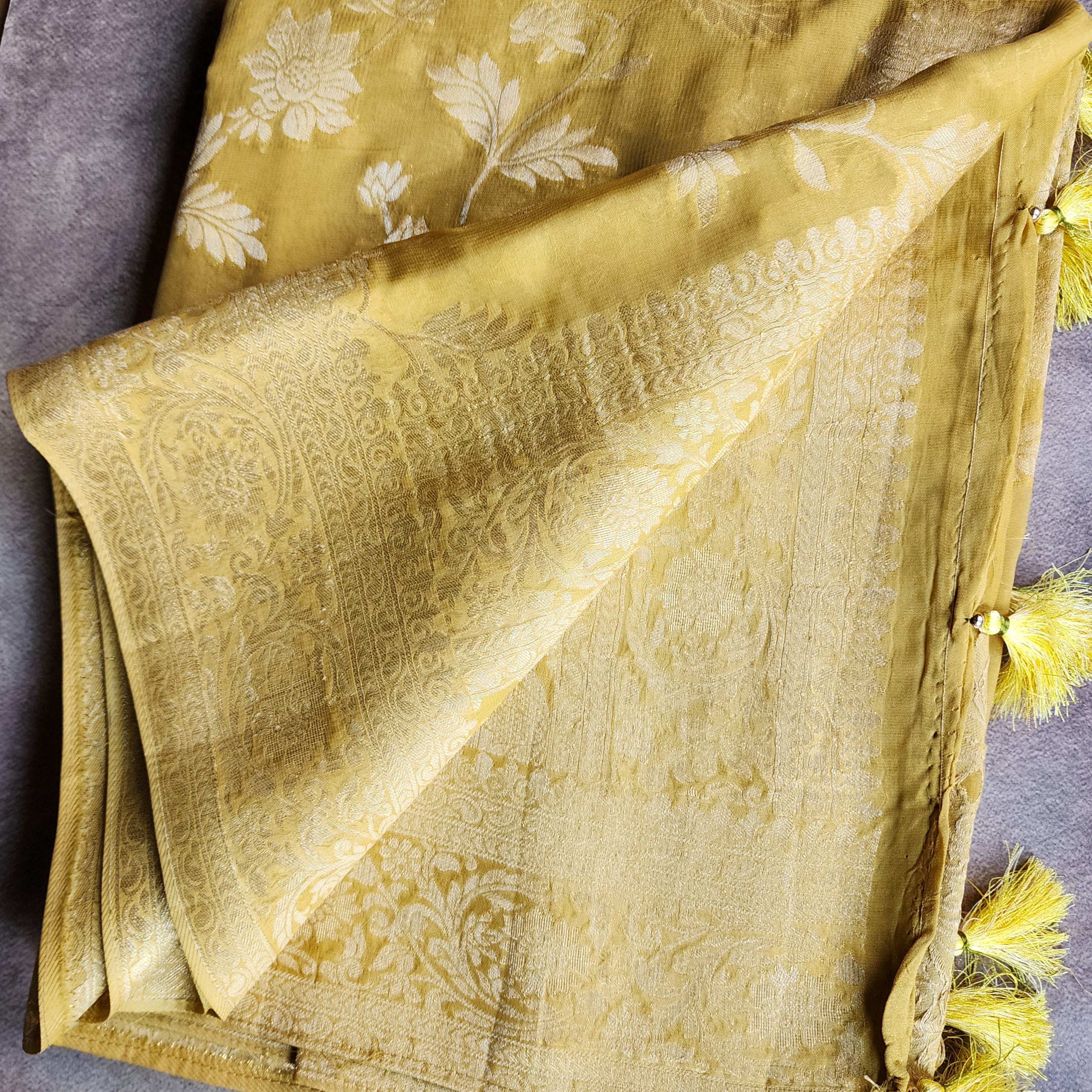 Khaddi Georgette Pure Banarasi Saree in Shade of Yellow
