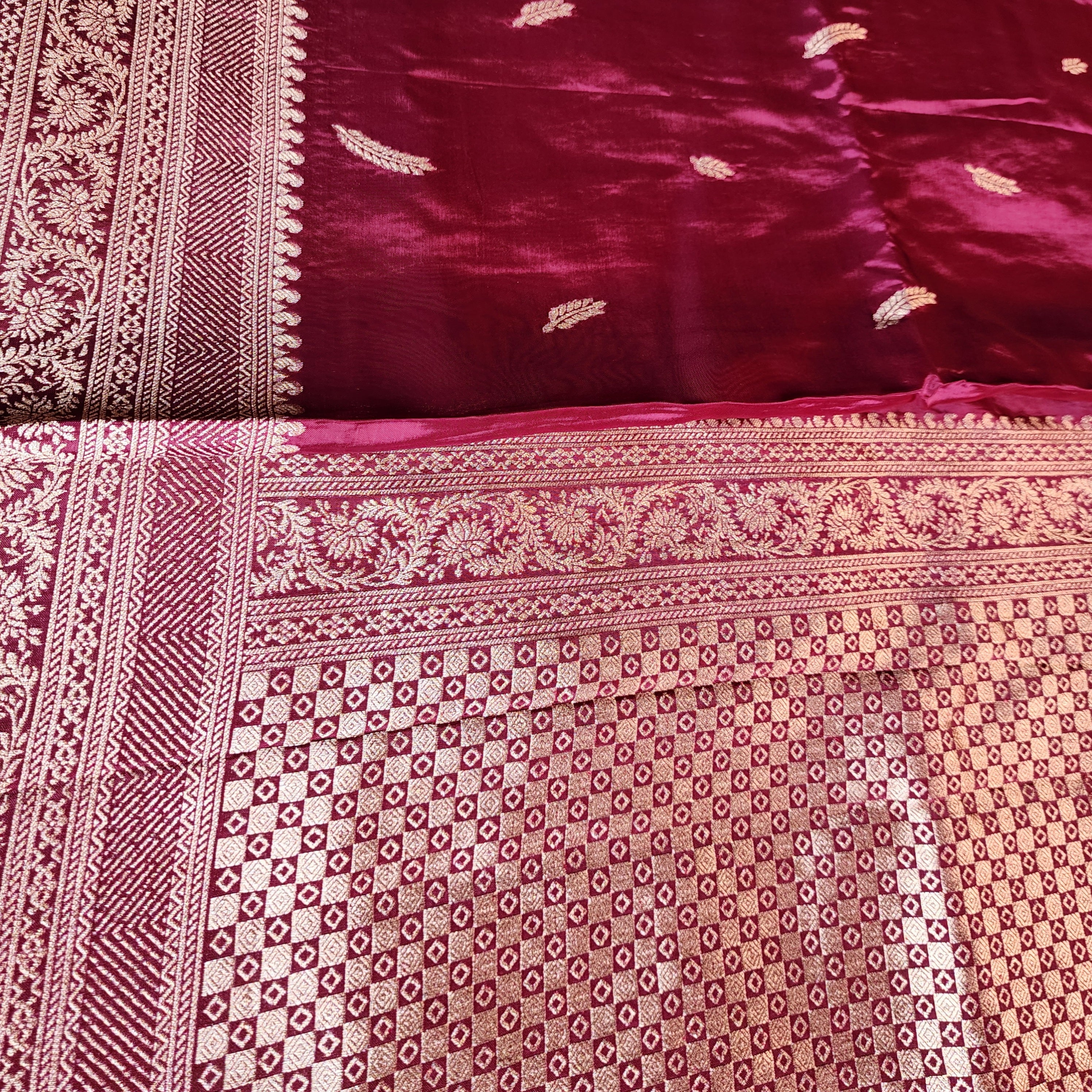Wine Pure Crepe Silk Saree with Silver Zari Border