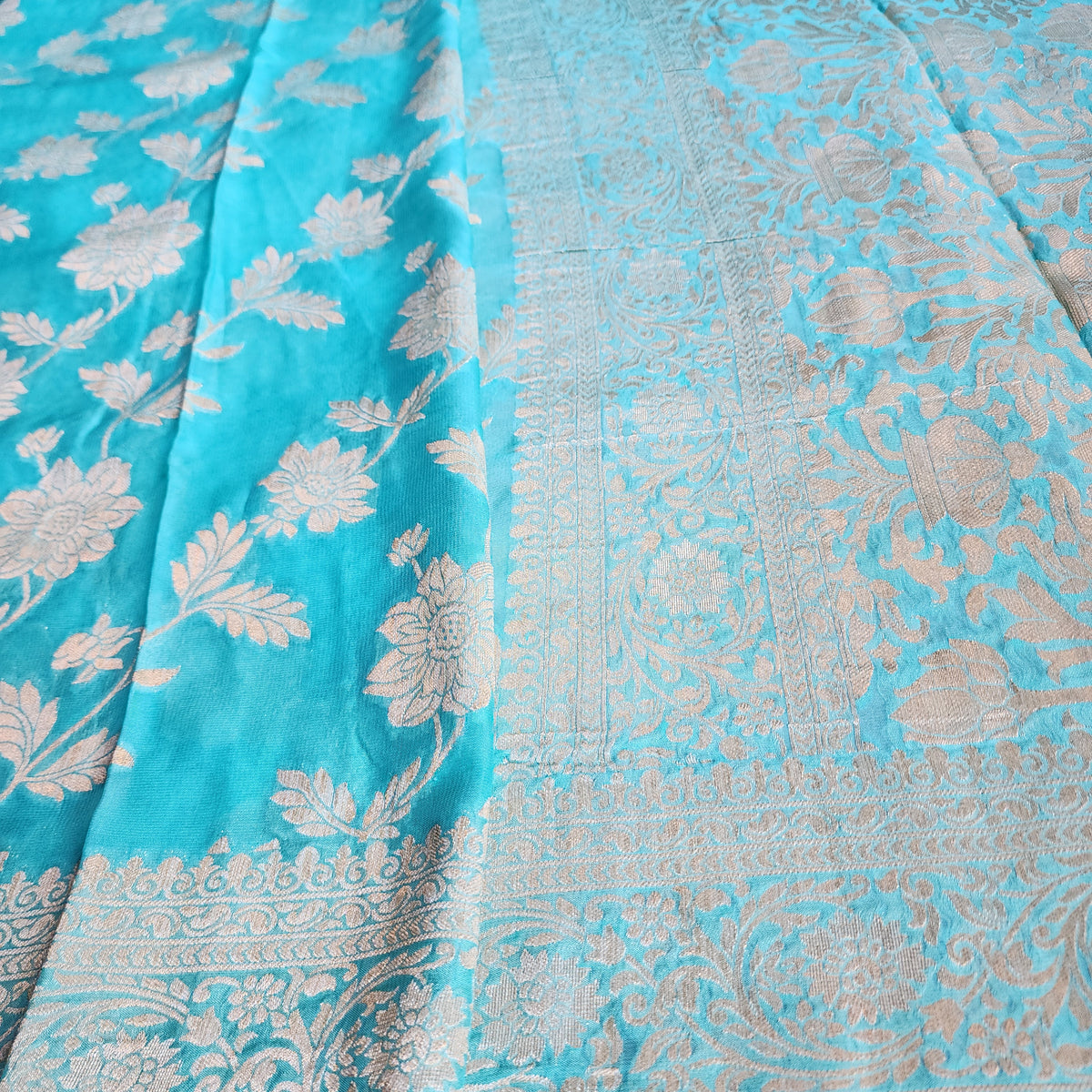 Khaddi Georgette Pure Banarasi Saree in Turquoise