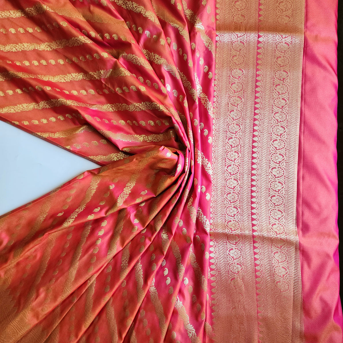 Peach Orange - Banarasi Leheriya Style Dupatta