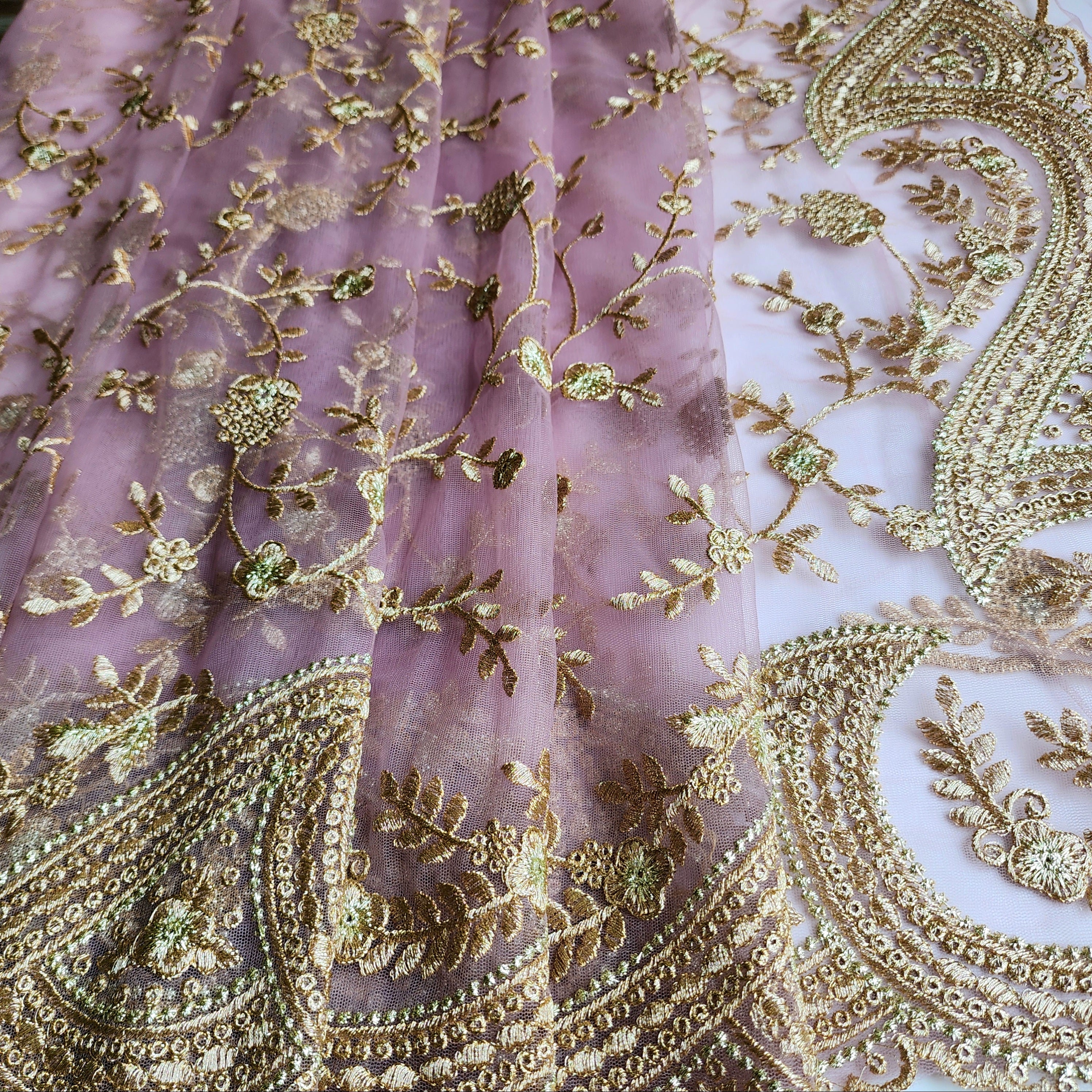Pink Zardozi Embroidered Embellished Designer Net Saree
