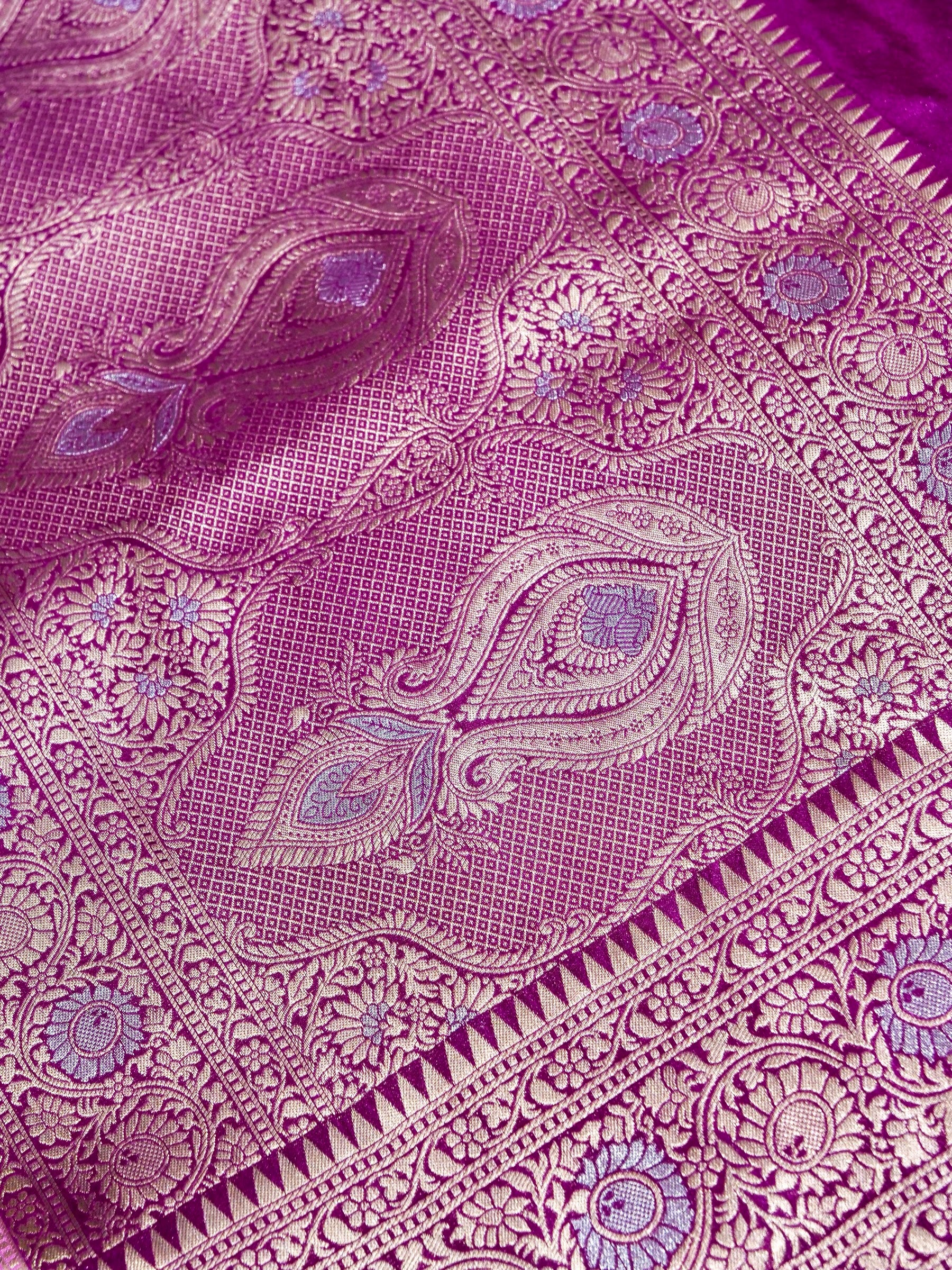 Lilac Pink Crepe Georgette Silk Saree with Deep Plum and Champagne Gold Border
