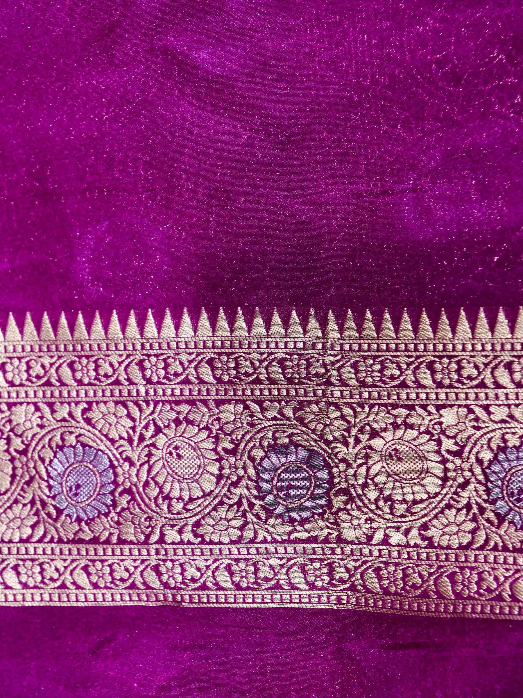 Lilac Pink Crepe Georgette Silk Saree with Deep Plum and Champagne Gold Border