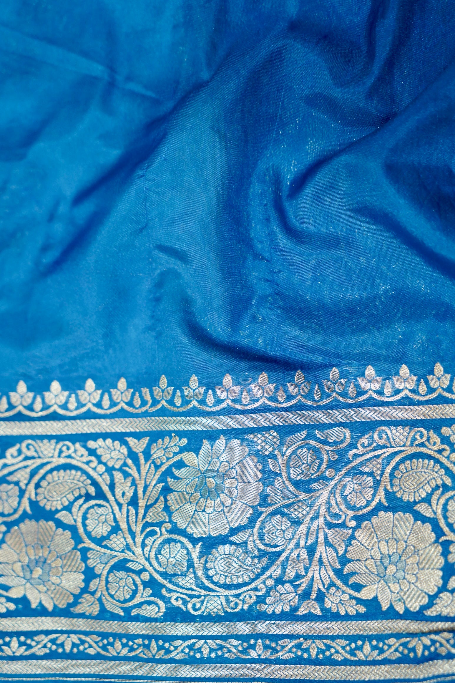 Light Blue Crepe Chiffon Saree with Dark Blue Border