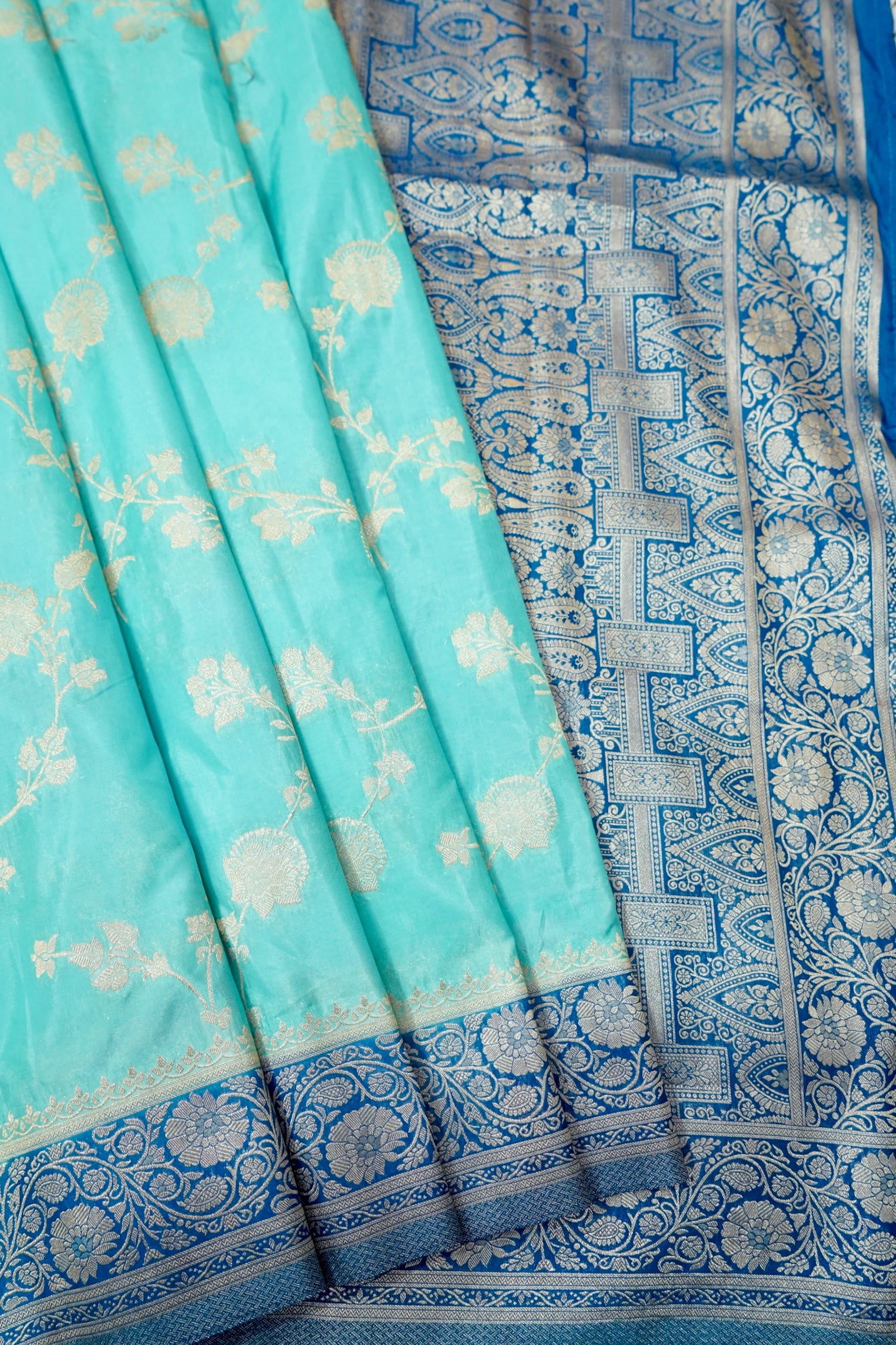 Light Blue Crepe Chiffon Saree with Dark Blue Border