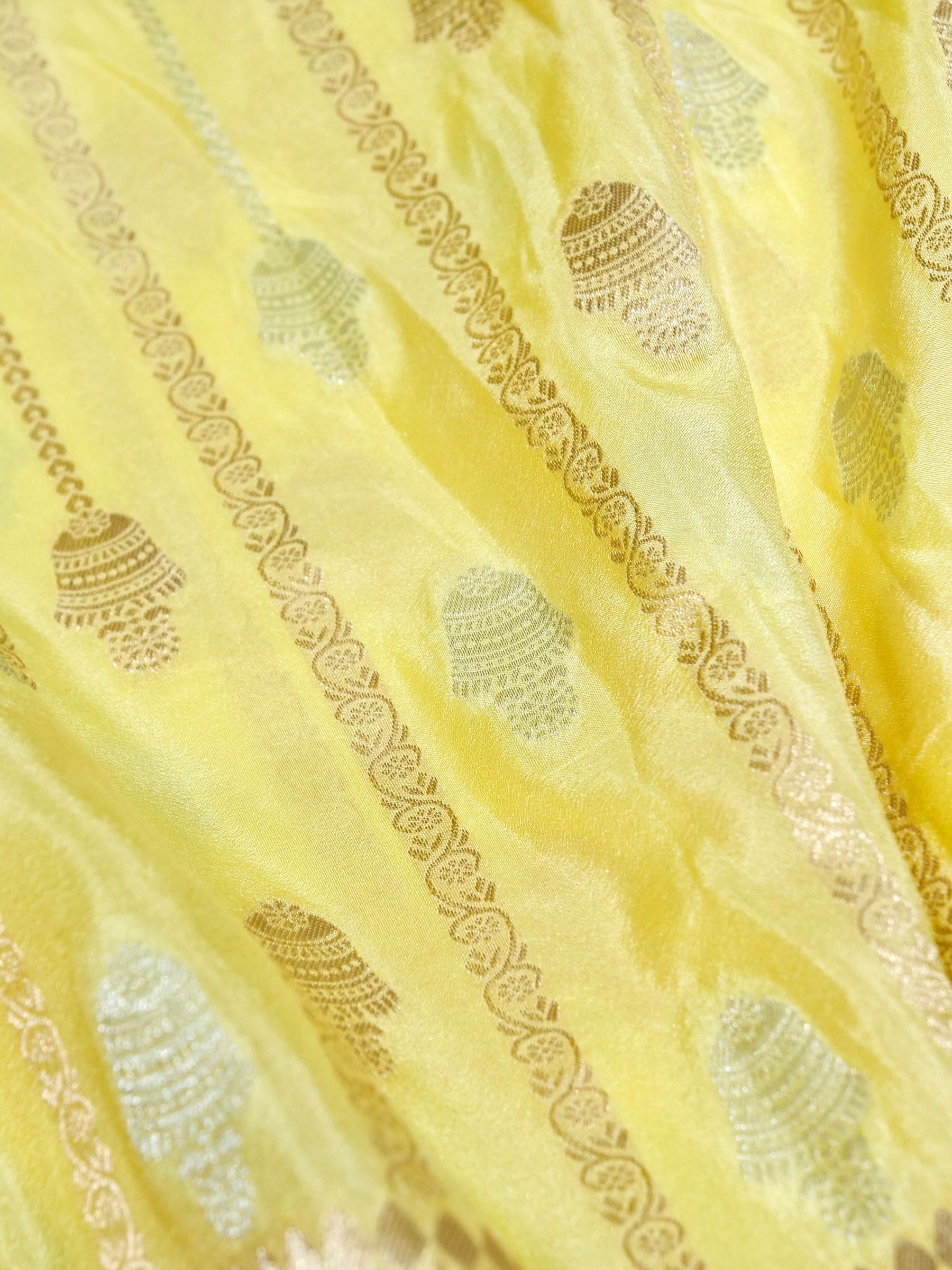 Butter Yellow Crepe Georgette Silk Saree with Rani Pink Border