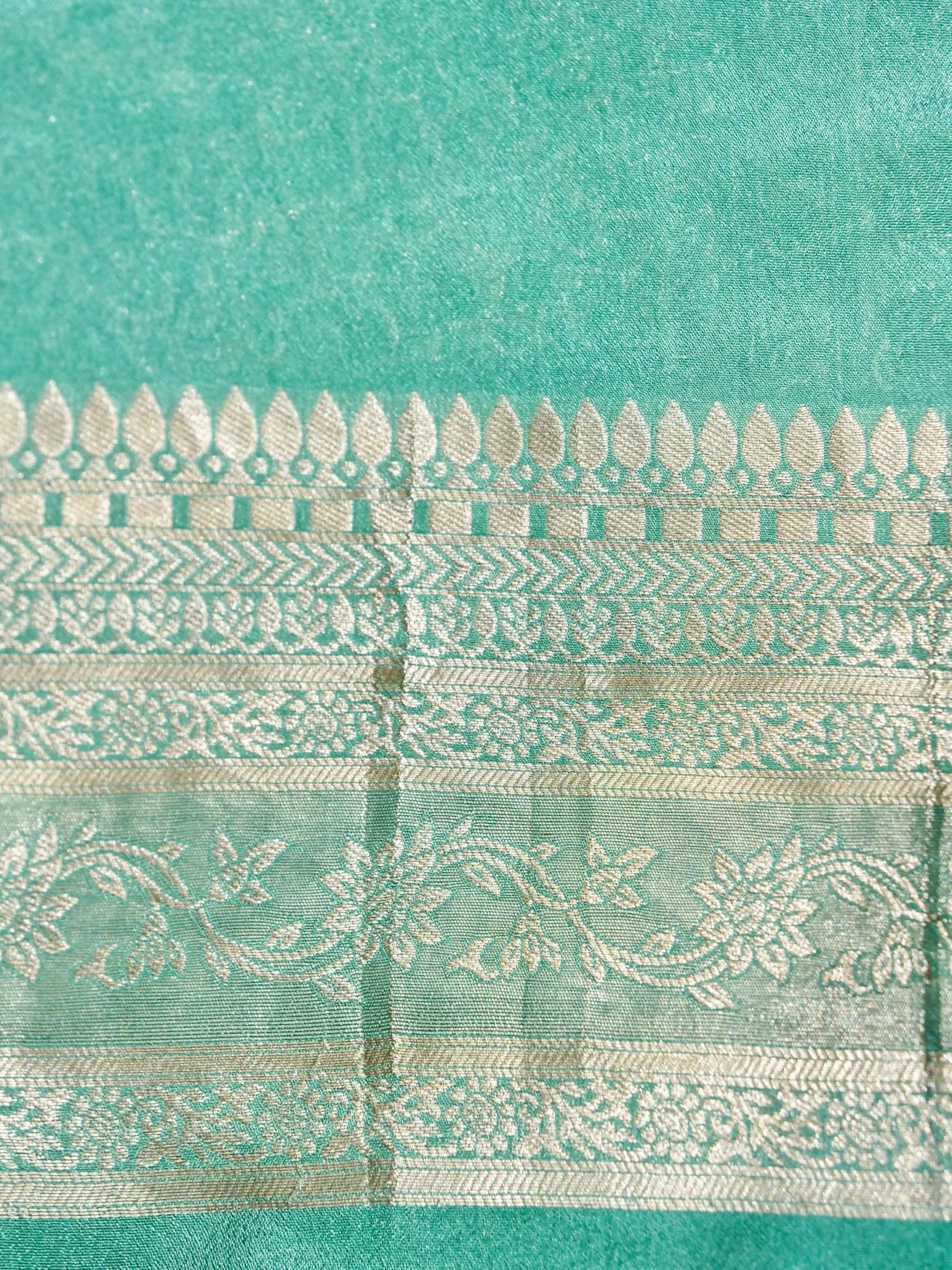 Emerald Green Crepe Georgette Silk Saree with Sea Green Border