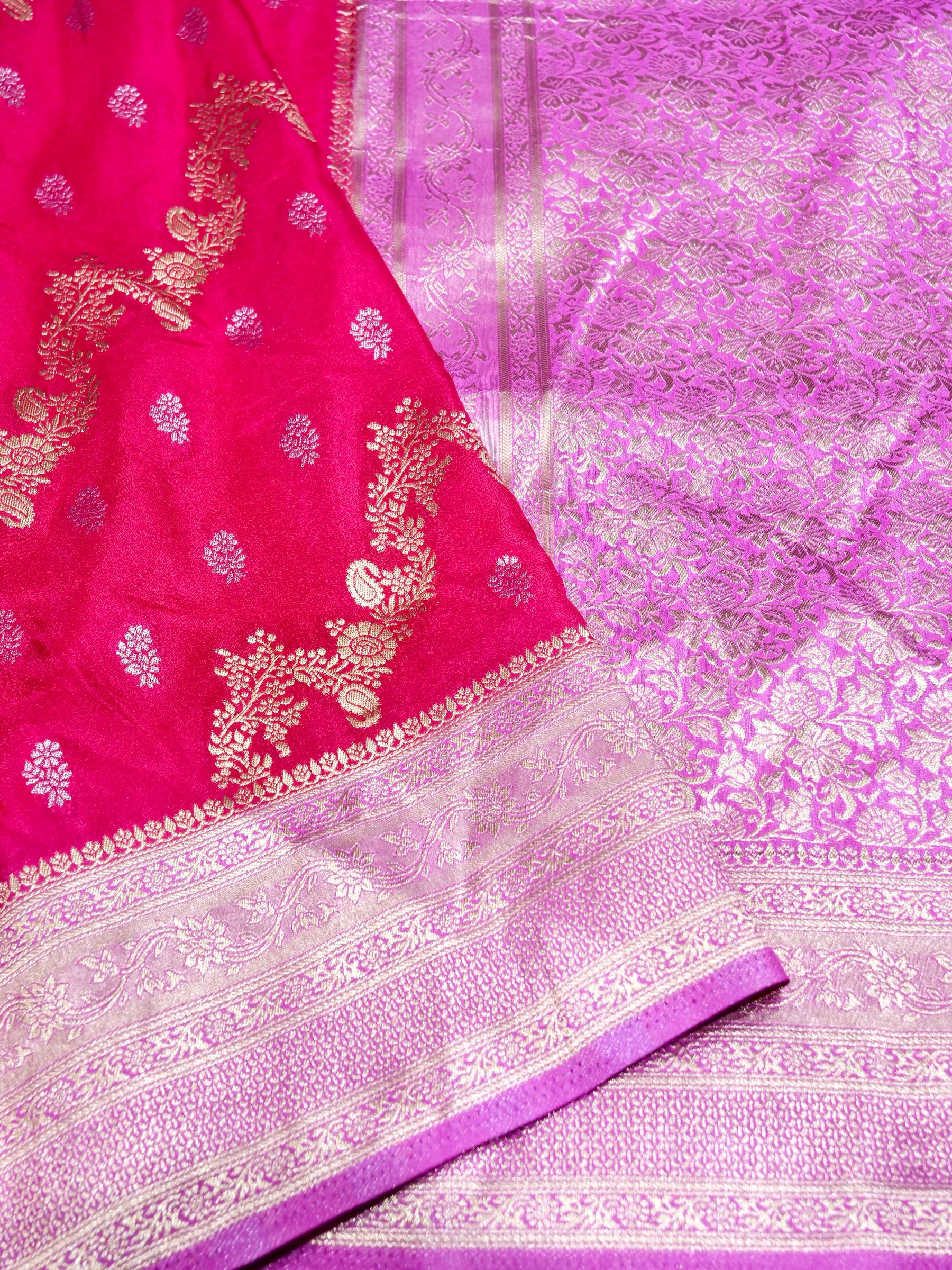 Rani Pink Crepe Georgette Silk Saree with Lilac Pink Border