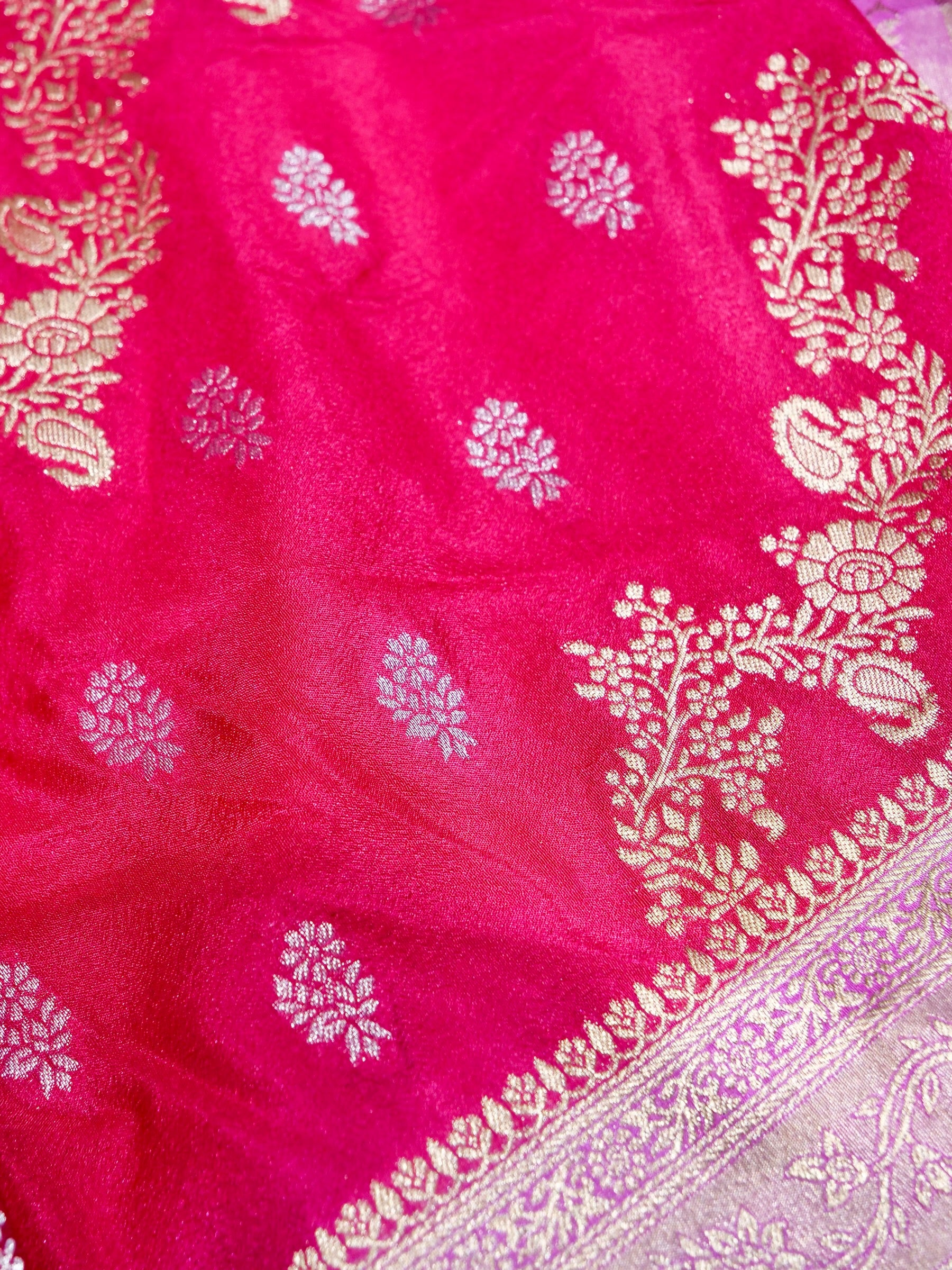 Rani Pink Crepe Georgette Silk Saree with Lilac Pink Border