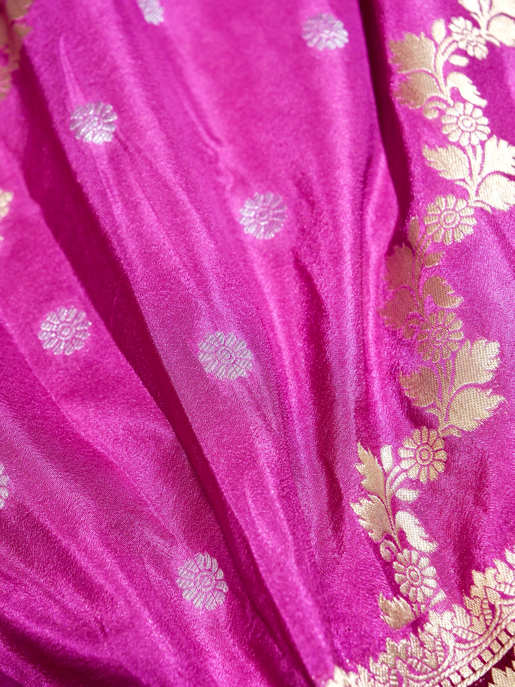 Magenta Orchid Pink Crepe Georgette Silk Saree with Wine Purple Border