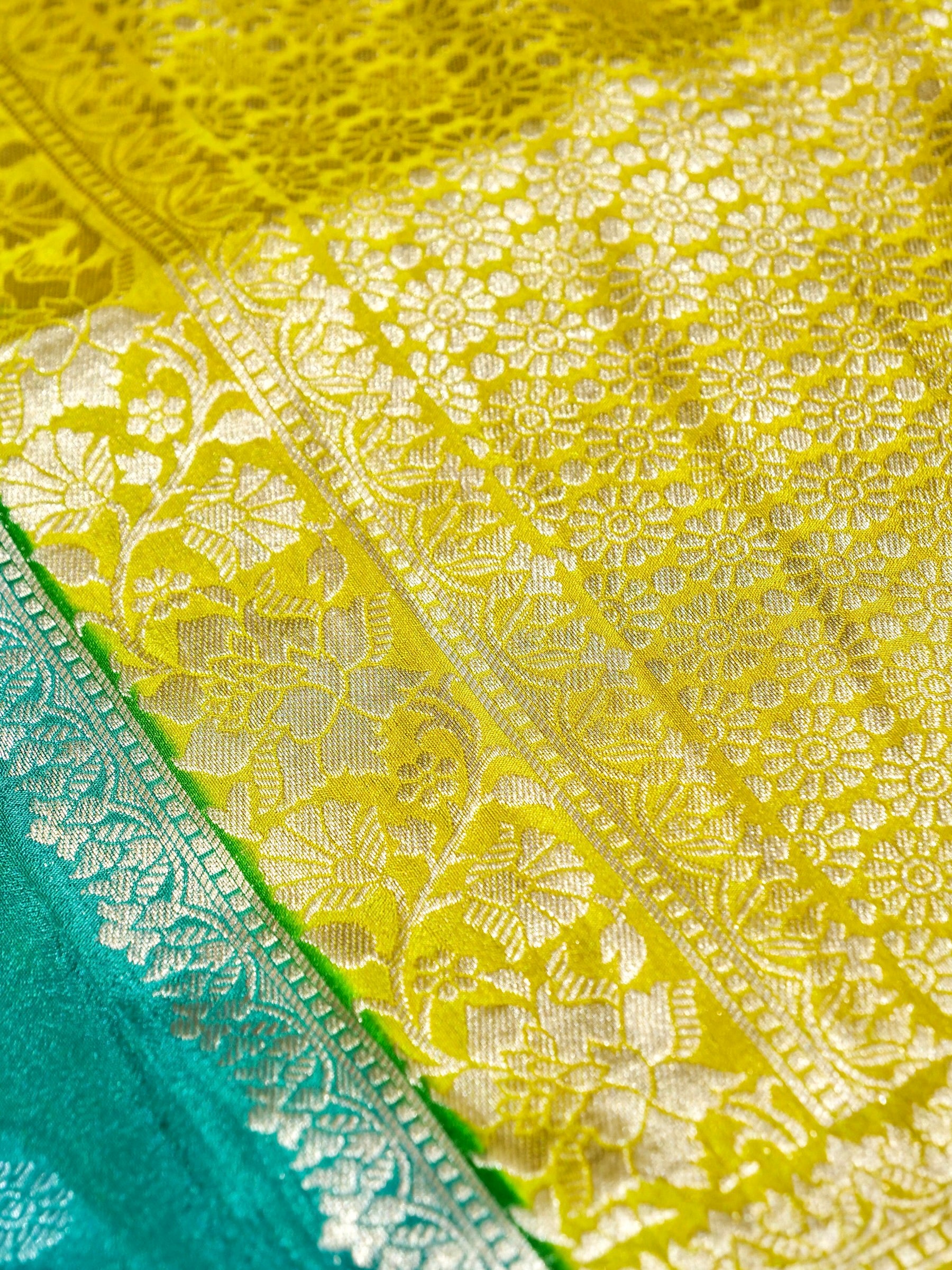 Peacock Teal Crepe Georgette Silk Saree with Olive Gold Border