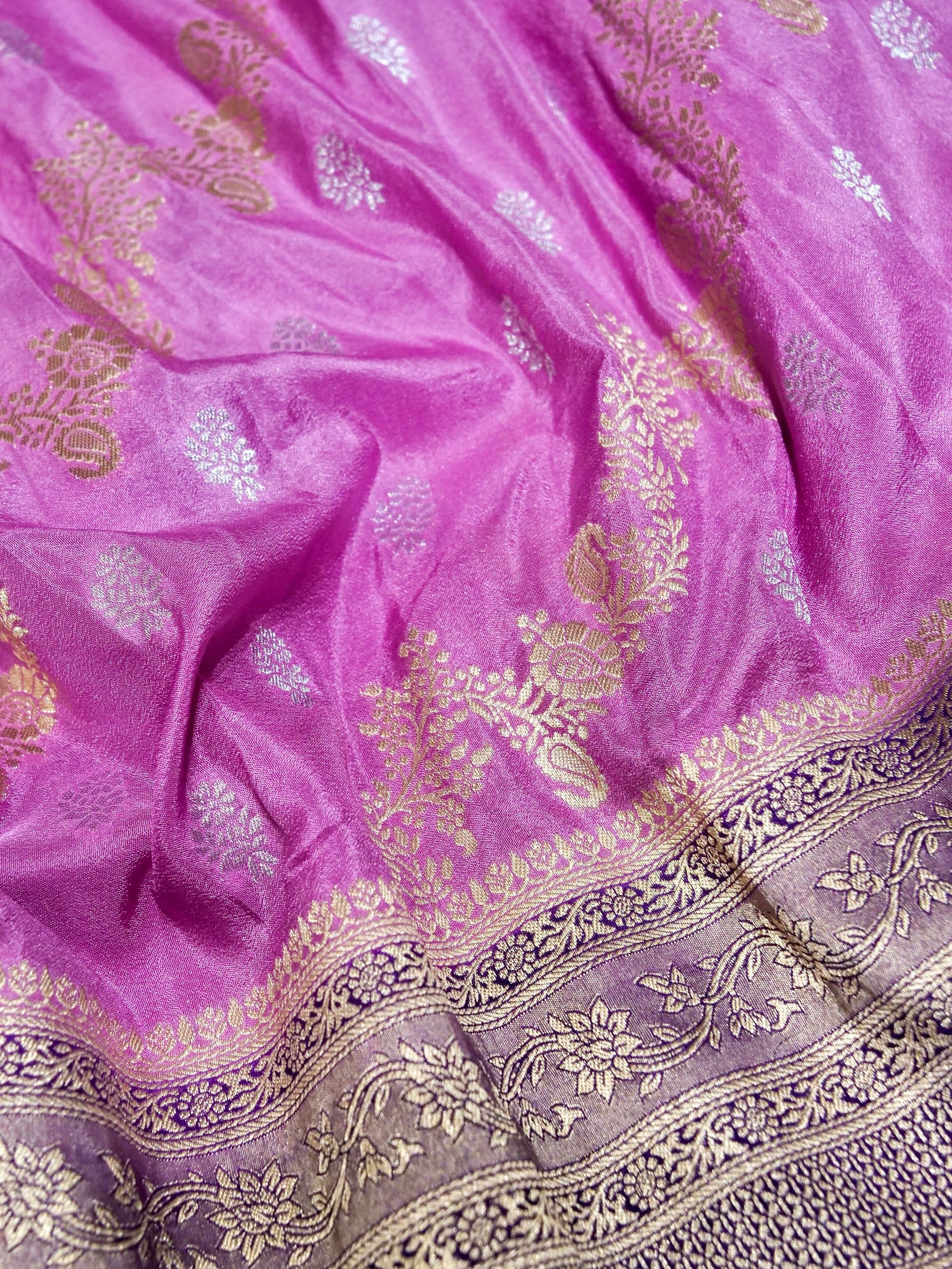 Soft Lavender Pink Crepe Georgette Silk Saree with Purple Border