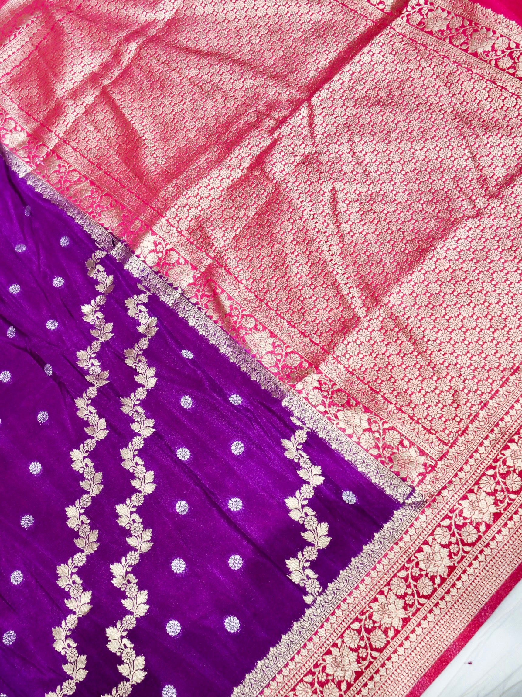 Violet Purple Crepe Georgette Silk Saree with Hot Pink Border