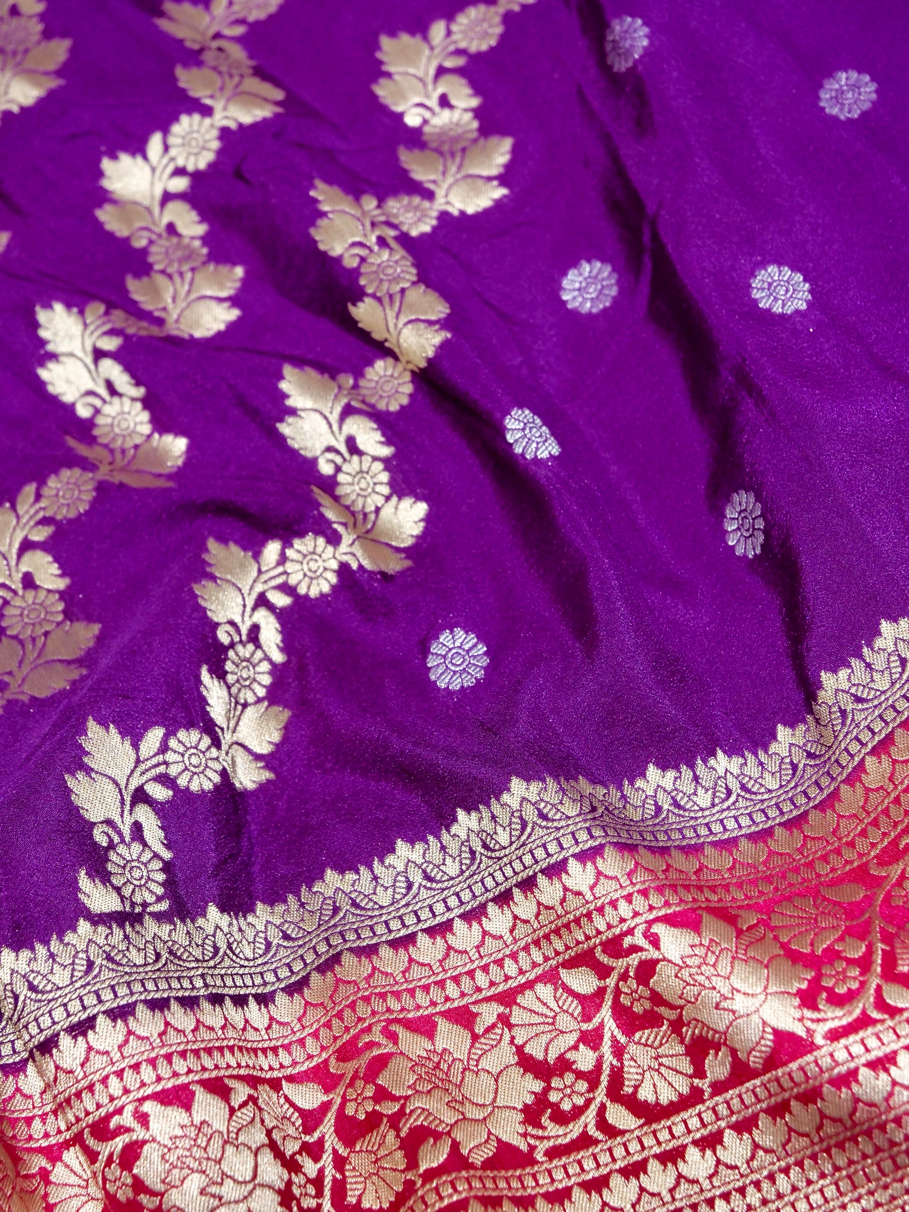 Violet Purple Crepe Georgette Silk Saree with Hot Pink Border
