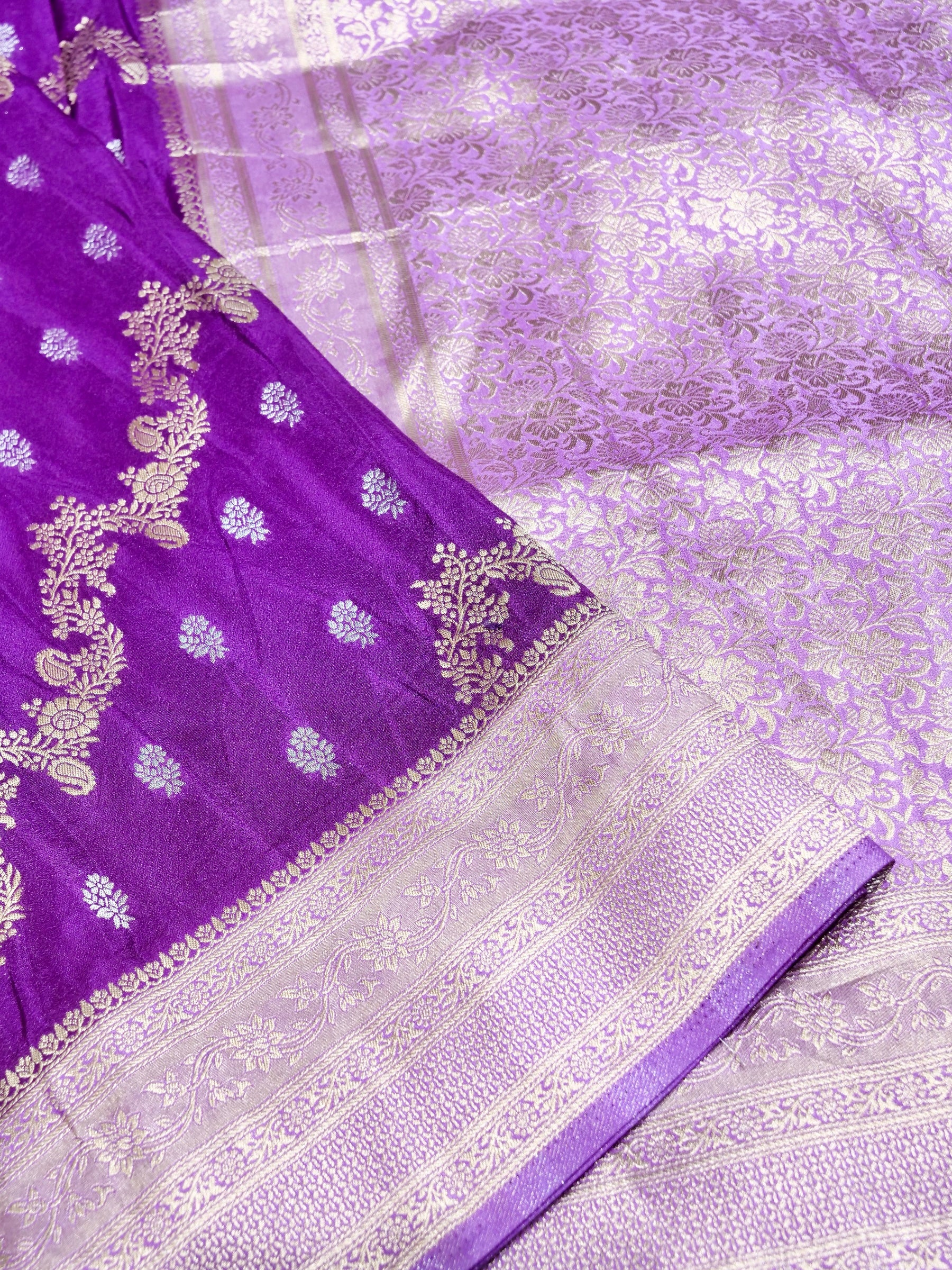 Royal Purple Crepe Georgette Silk Saree with Lilac Border