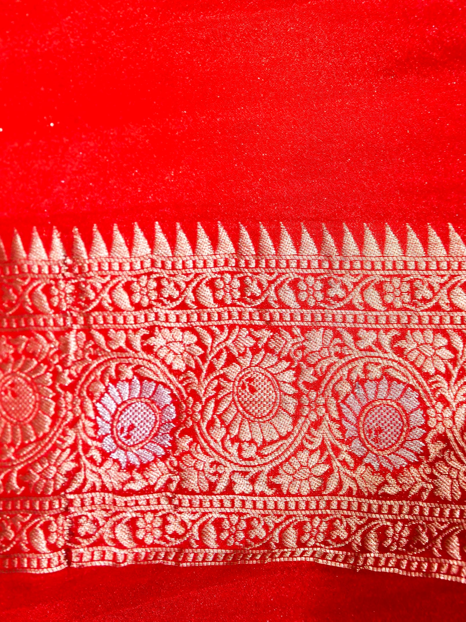 Peach Crepe Georgette Silk Saree with Coral Red Border