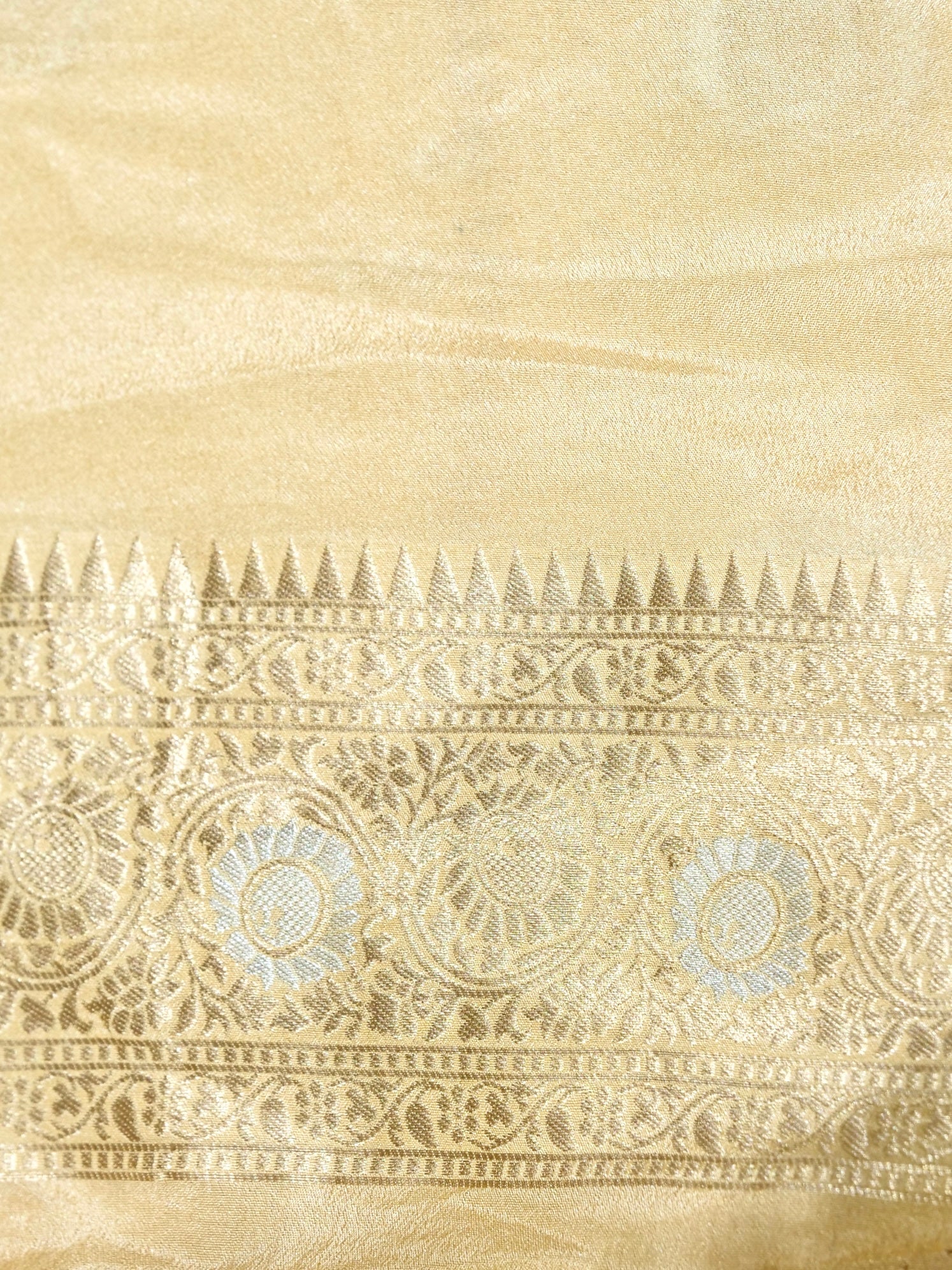 Brick Red Crepe Georgette Silk Saree with Champagne Gold Border