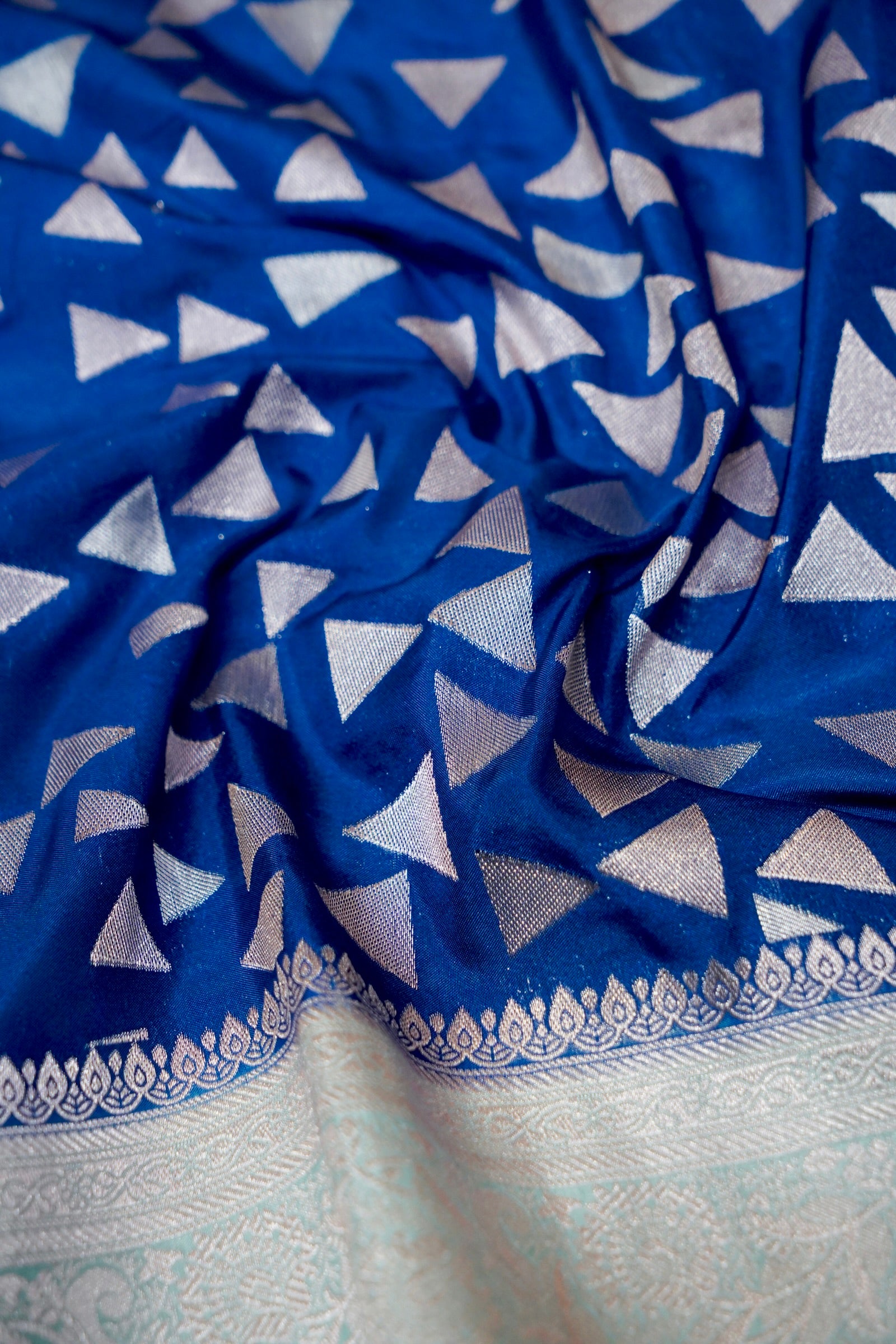 Royal Blue Crepe Georgette Silk Saree with Silver Border