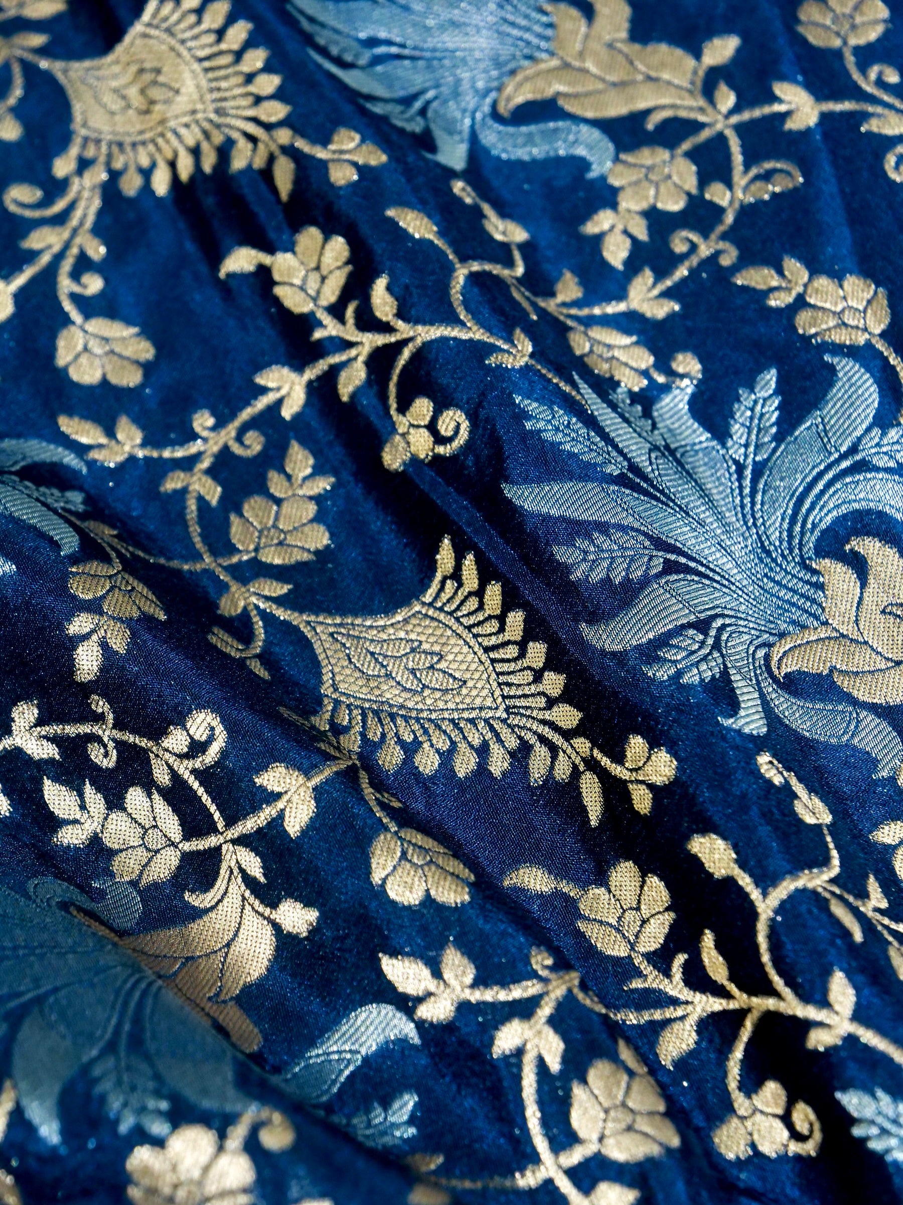 Midnight Navy Blue Crepe Georgette Silk Saree with Powder Blue Border