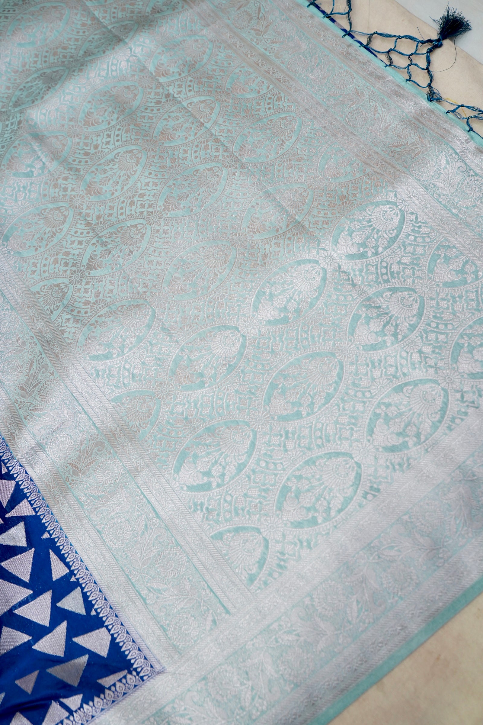 Royal Blue Crepe Georgette Silk Saree with Silver Border