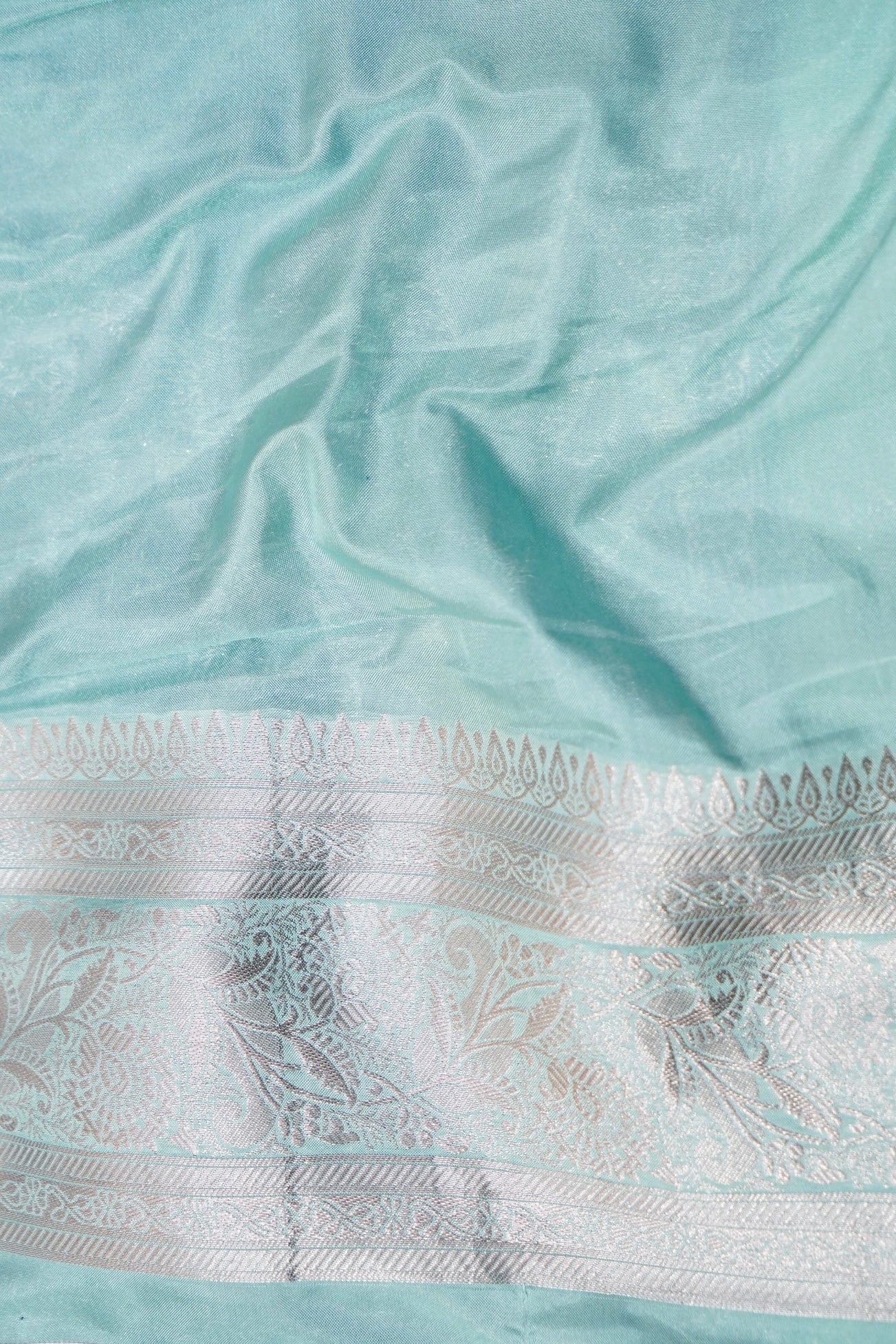 Royal Blue Crepe Georgette Silk Saree with Silver Border