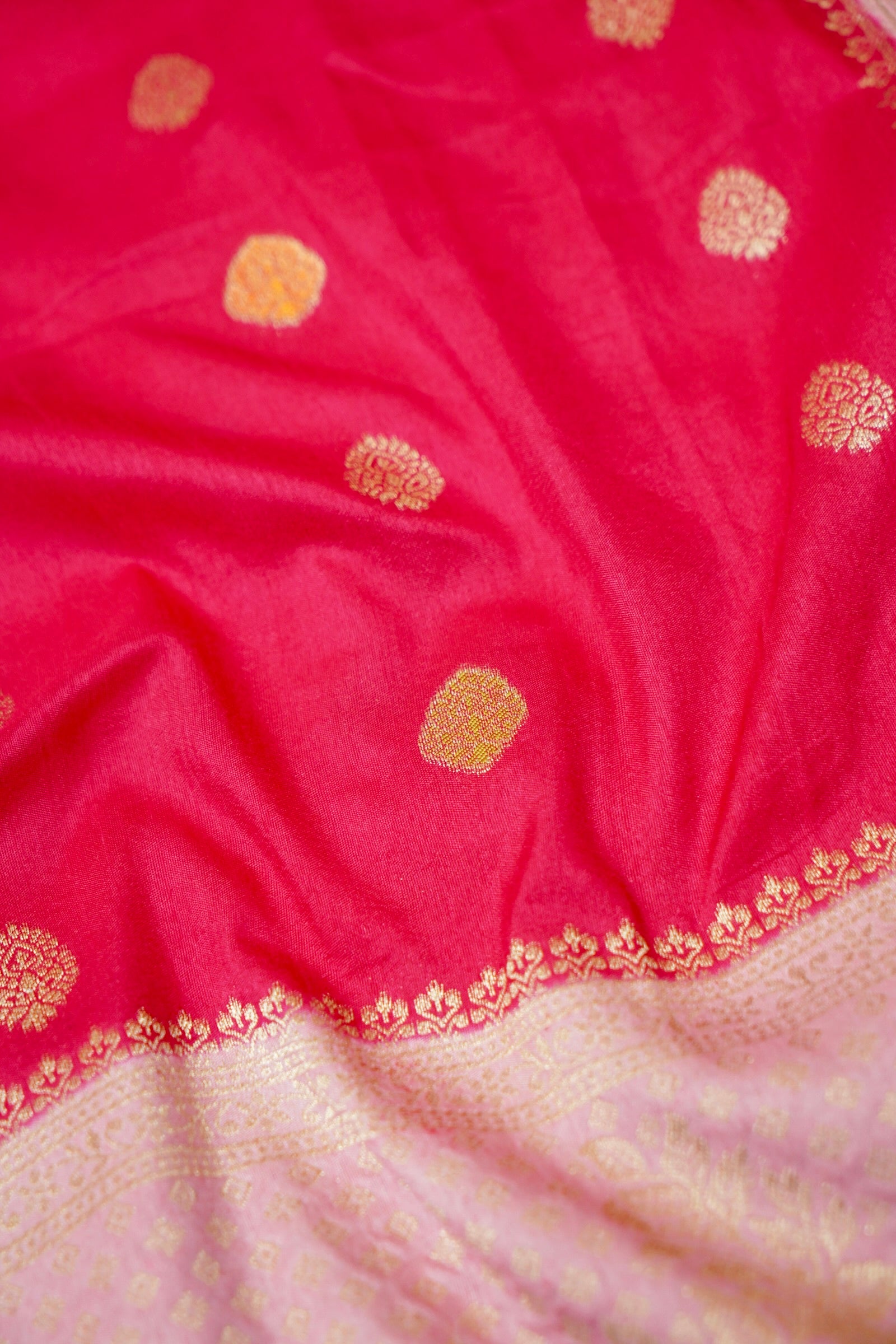 Radish Red Crepe Georgette Silk Saree with Light Pink Border