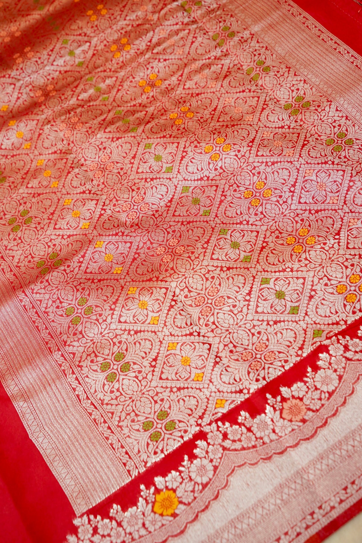 Royal Red Crepe Georgette Silk Saree with Gold Floral Border