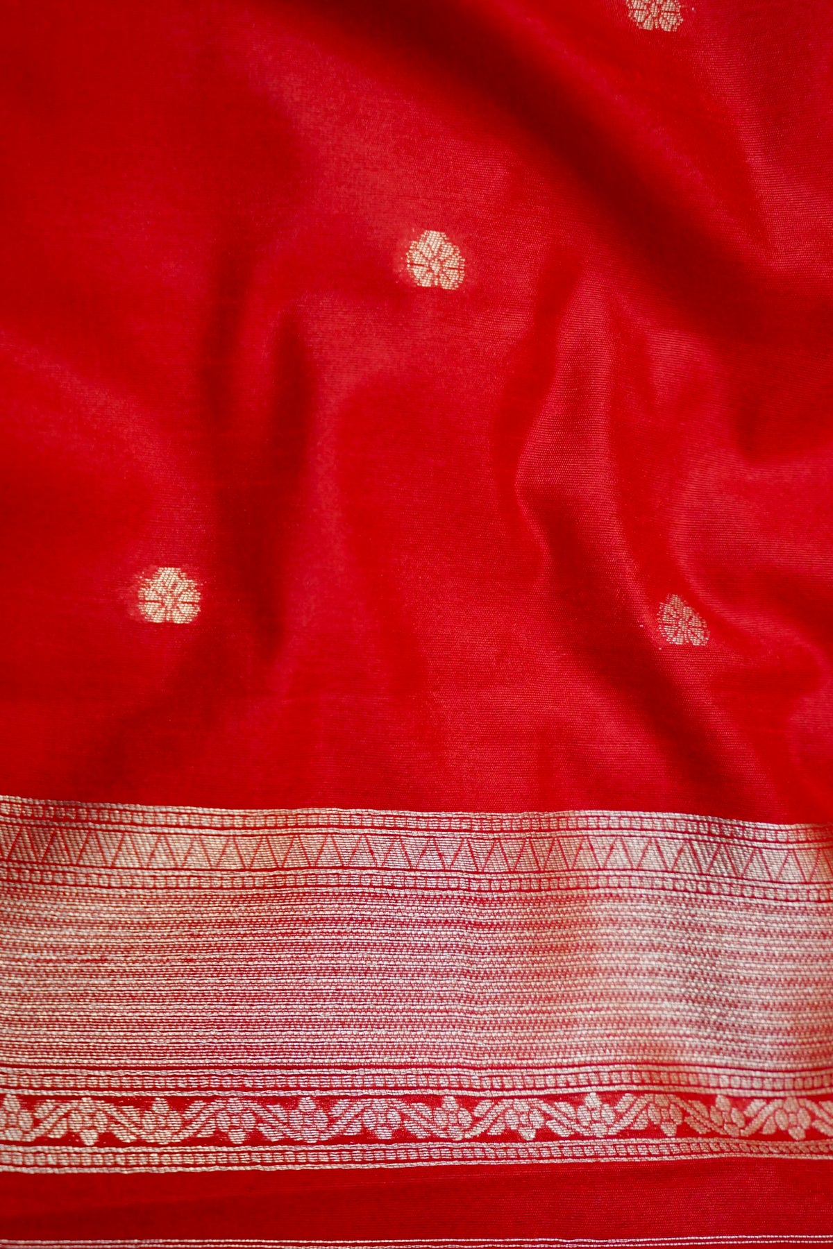 Royal Red Crepe Georgette Silk Saree with Gold Floral Border