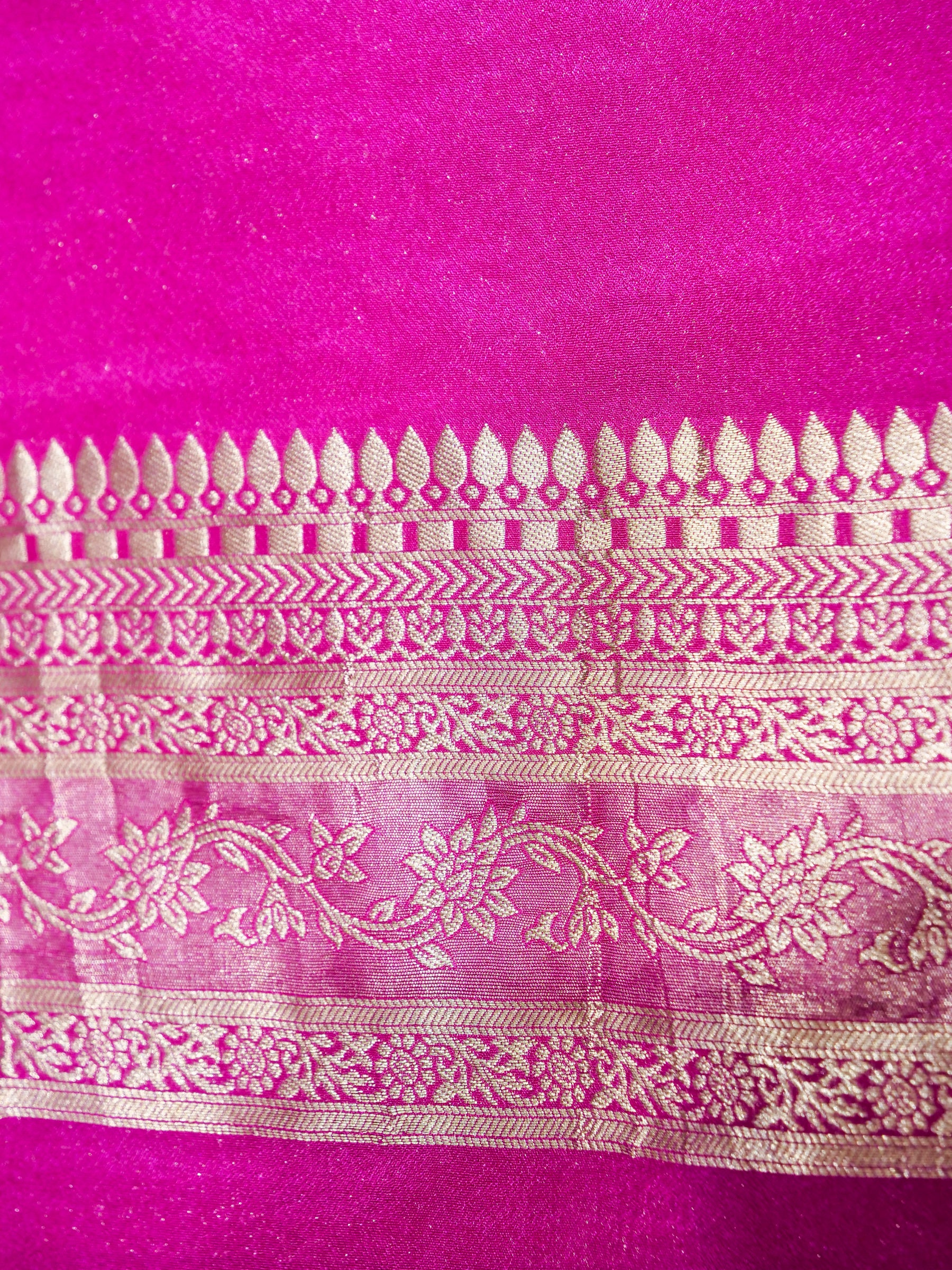 Olive Green Crepe Georgette Silk Saree with Rani Pink and Champagne Gold Border