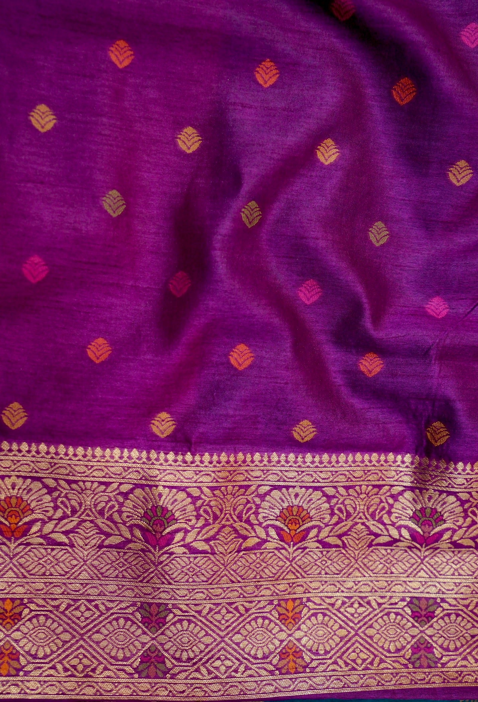 Turquoise Blue Dupion Patola Saree with Antique Gold Zari Floral Weave