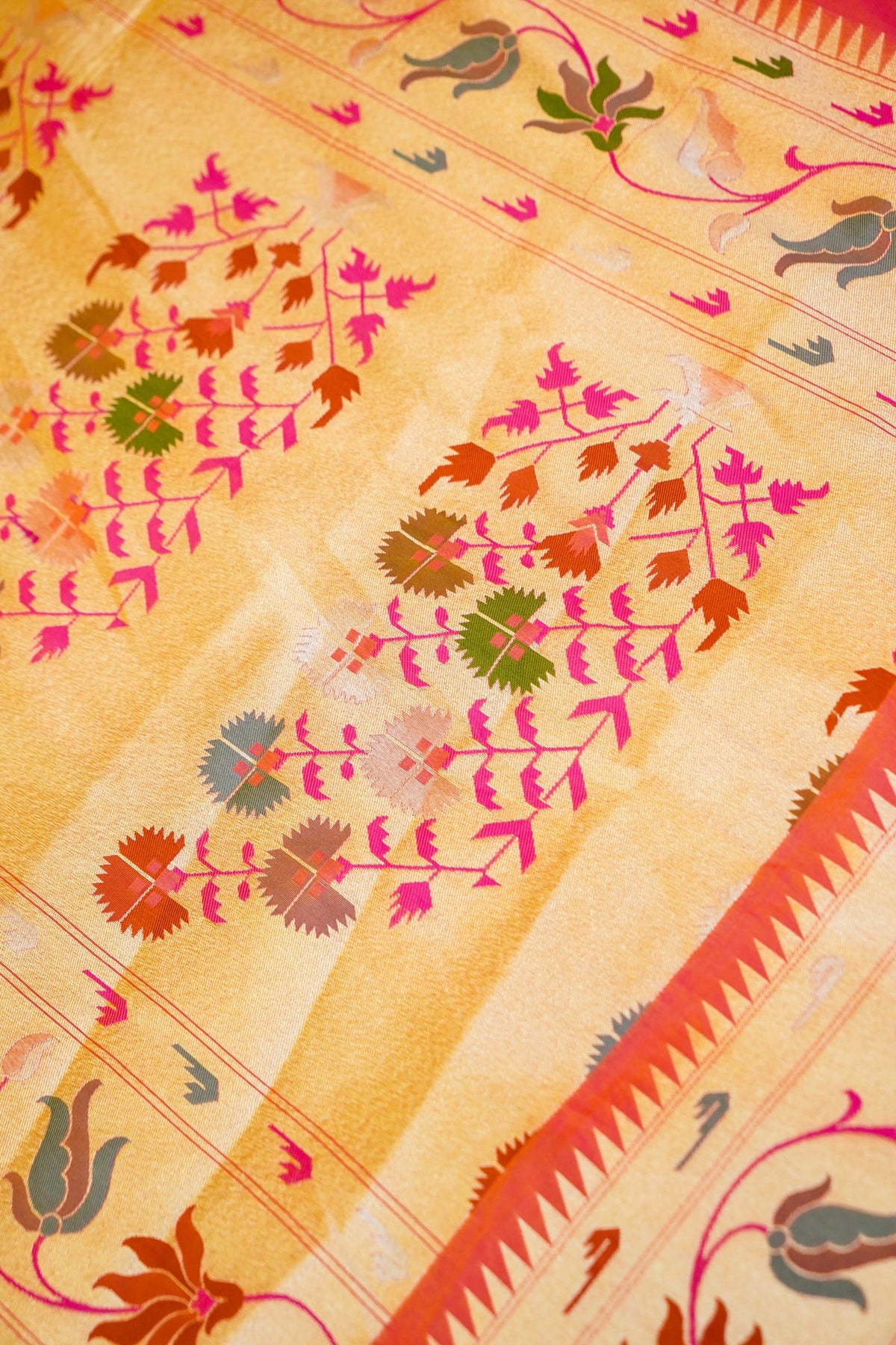 Keshavi - Orange Paithani Silk Saree with Stitched Blouse