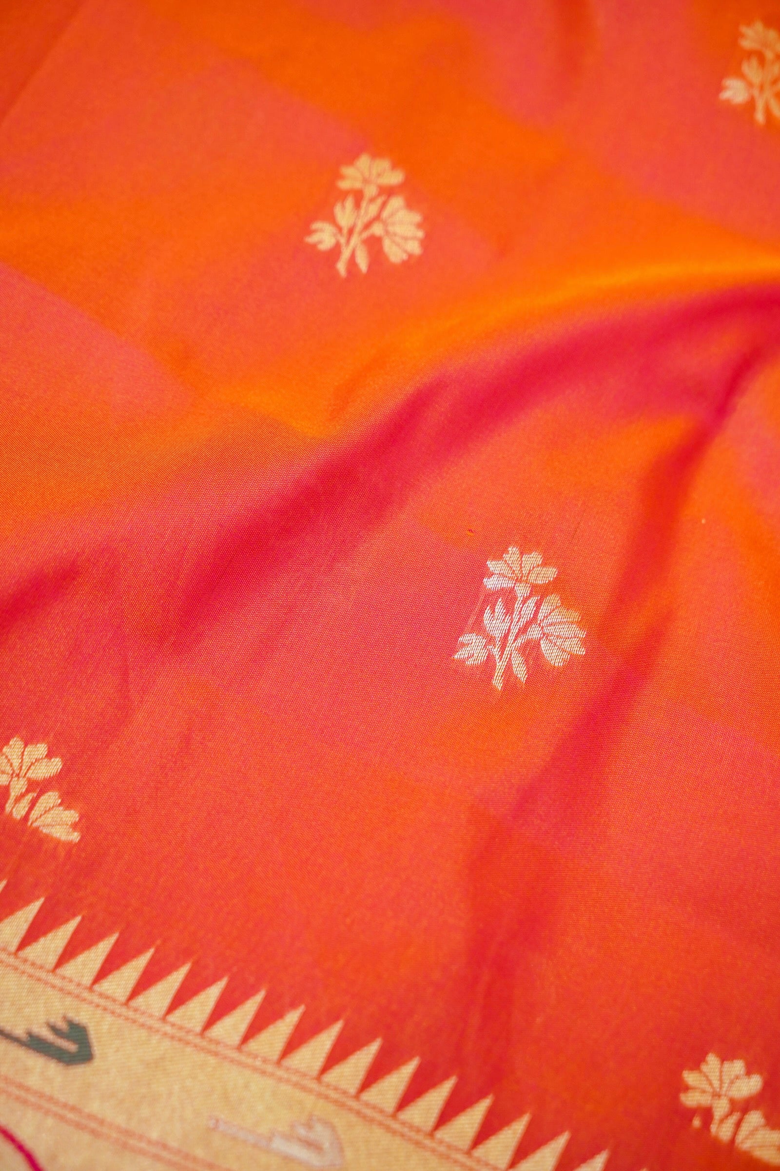 Keshavi - Orange Paithani Silk Saree with Stitched Blouse