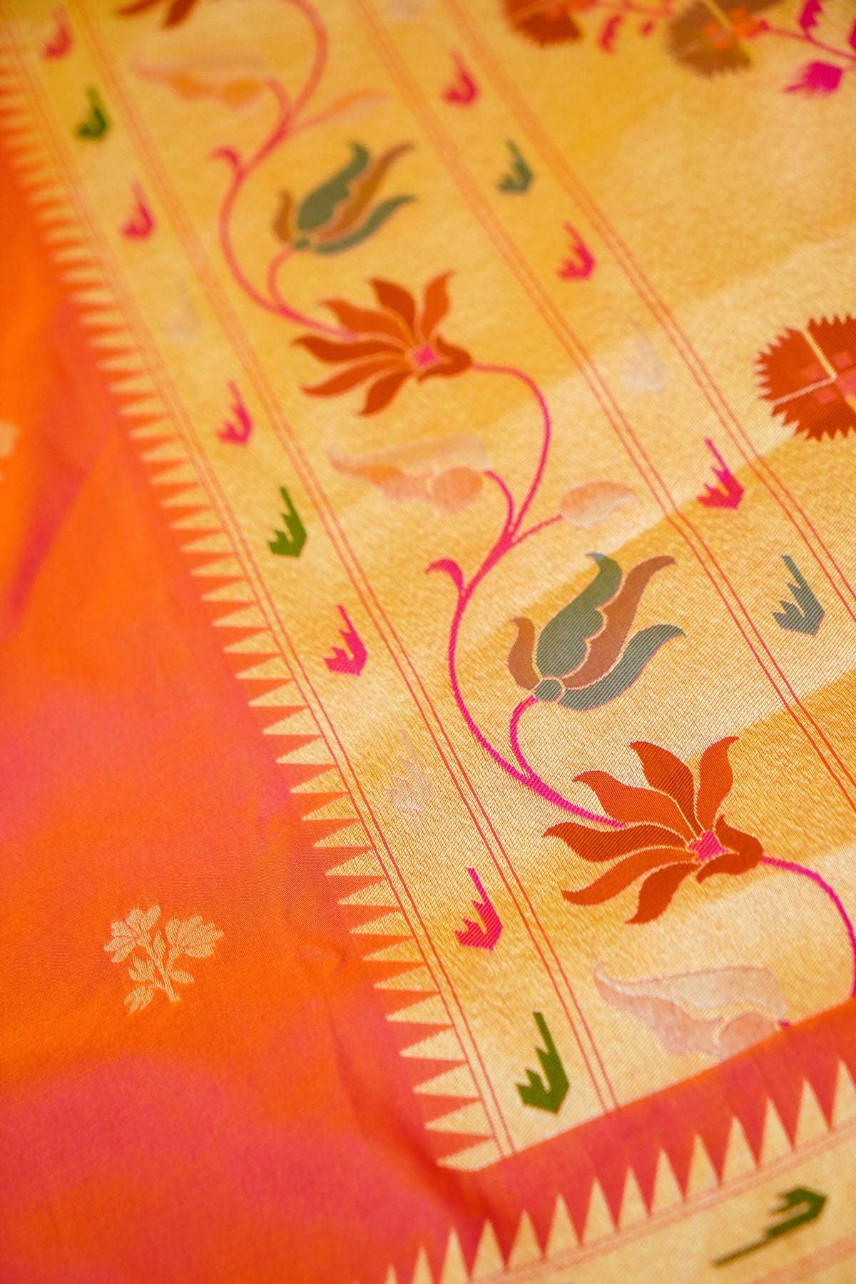 Keshavi - Orange Paithani Silk Saree with Stitched Blouse