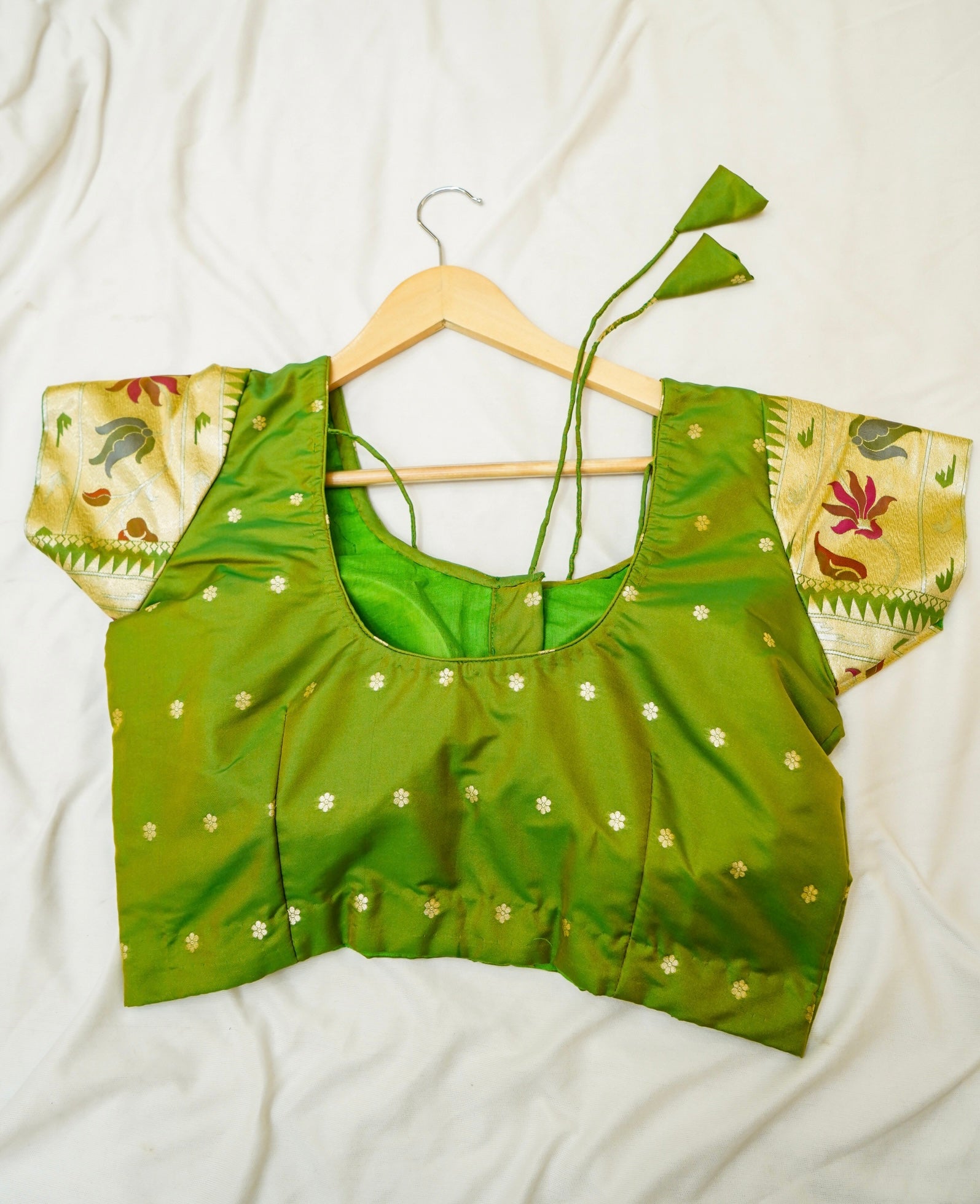Keshavi - Parrot Green Paithani Silk Saree with Stitched Blouse