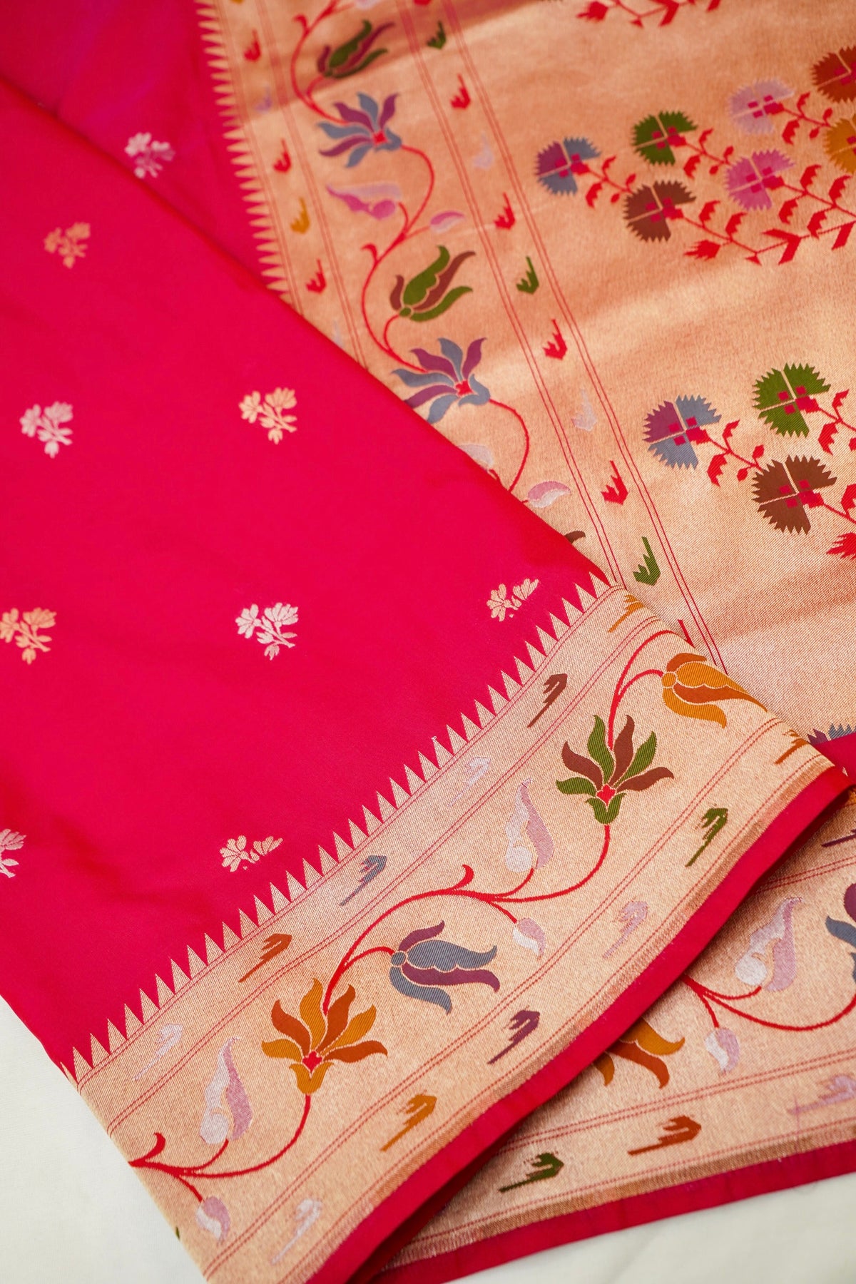 Keshavi - Hot Pink Paithani Silk Saree with Stitched Blouse