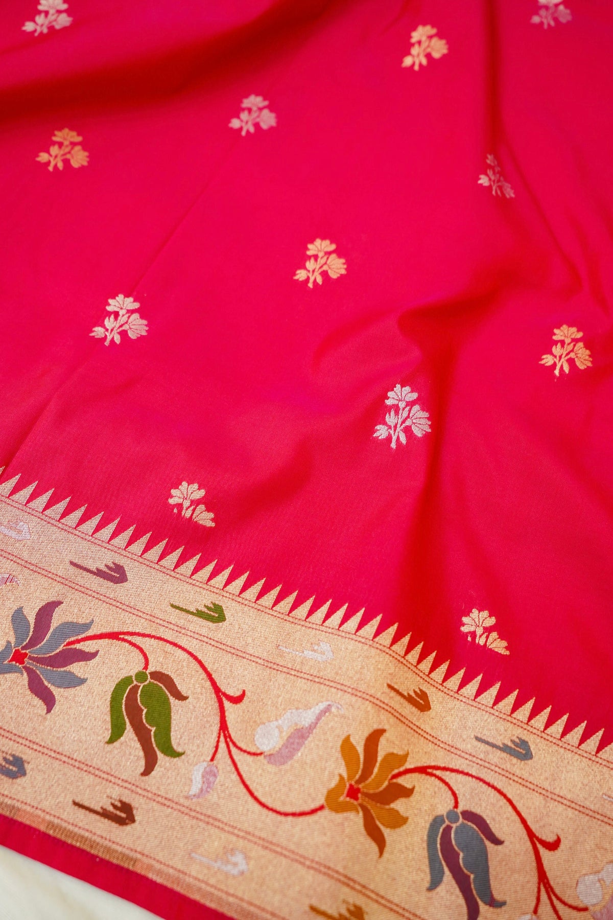 Keshavi - Hot Pink Paithani Silk Saree with Stitched Blouse