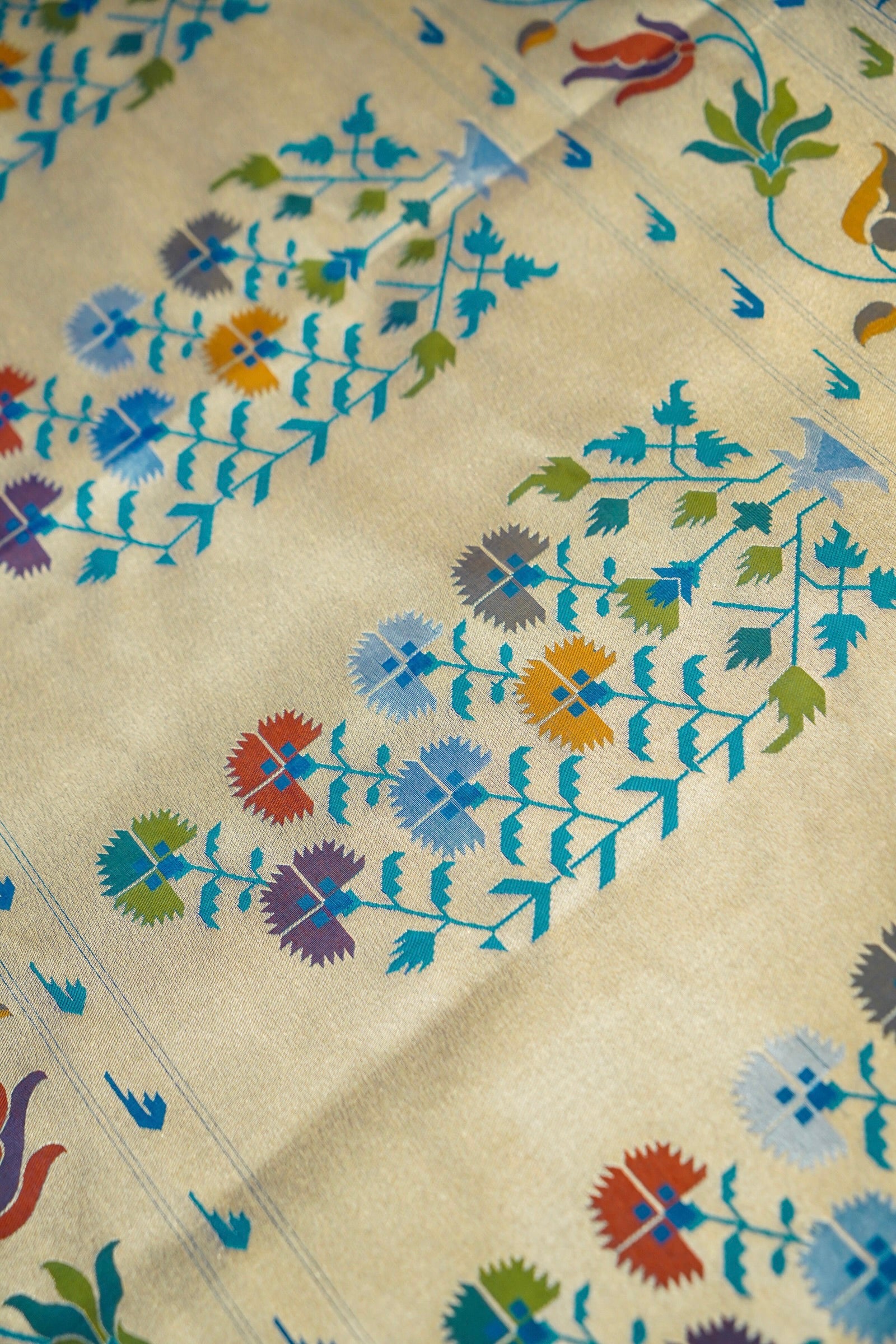 Keshavi - Bright Blue Paithani Silk Saree with Stitched Blouse