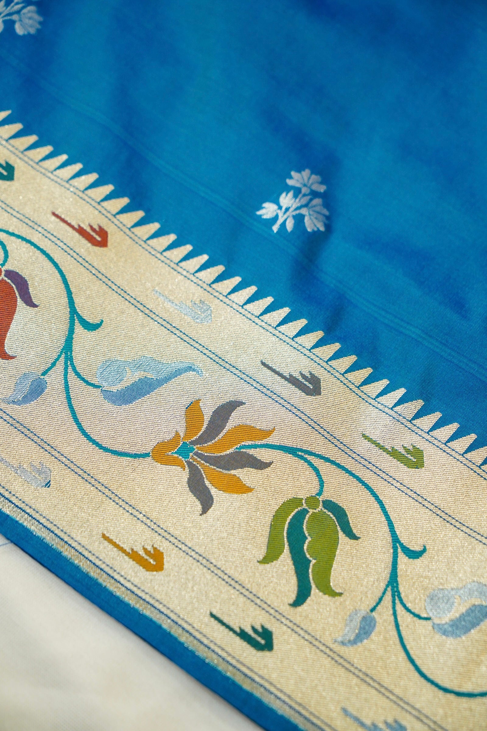 Keshavi - Bright Blue Paithani Silk Saree with Stitched Blouse