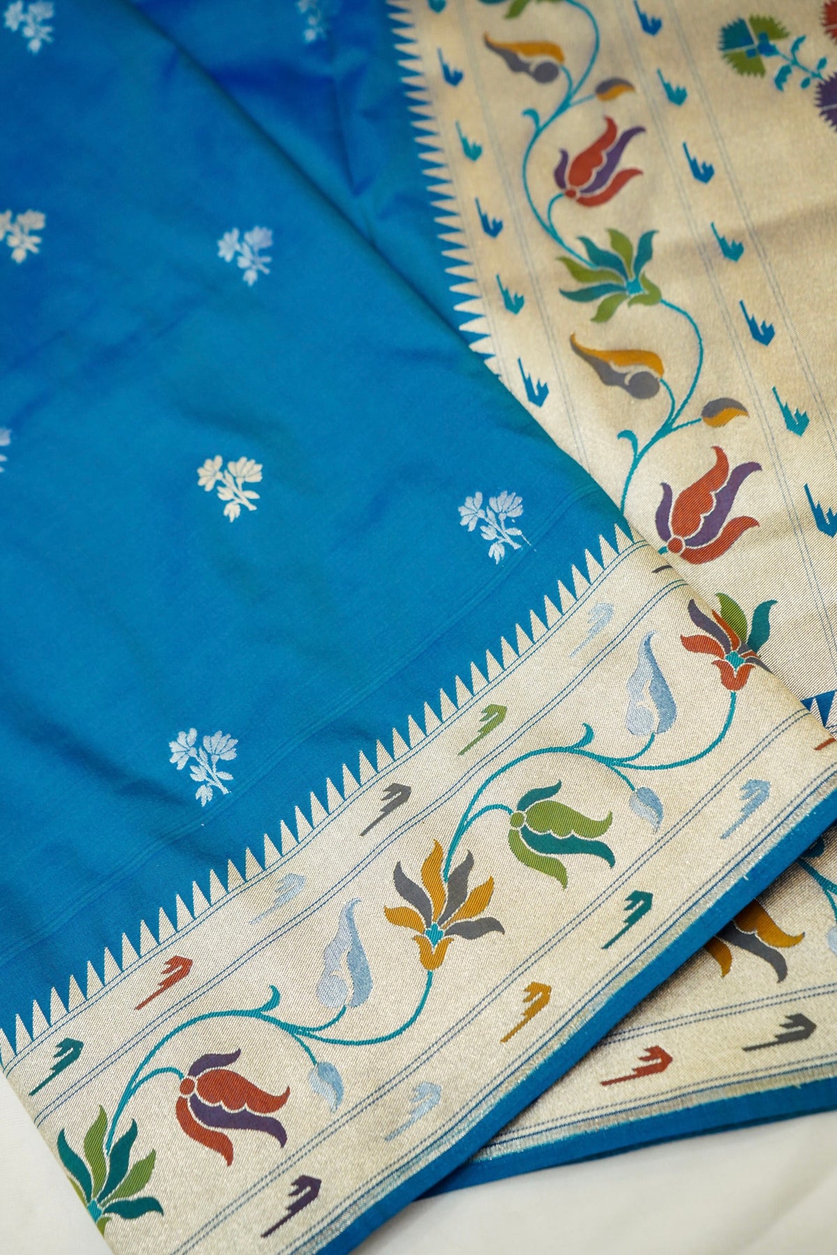 Keshavi - Bright Blue Paithani Silk Saree with Stitched Blouse