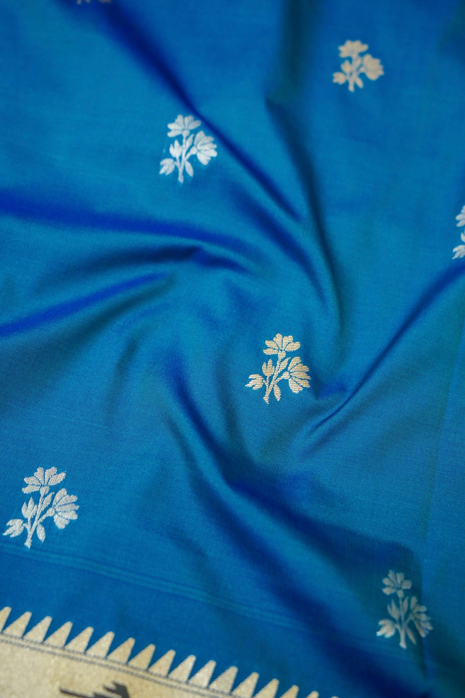 Keshavi - Bright Blue Paithani Silk Saree with Stitched Blouse