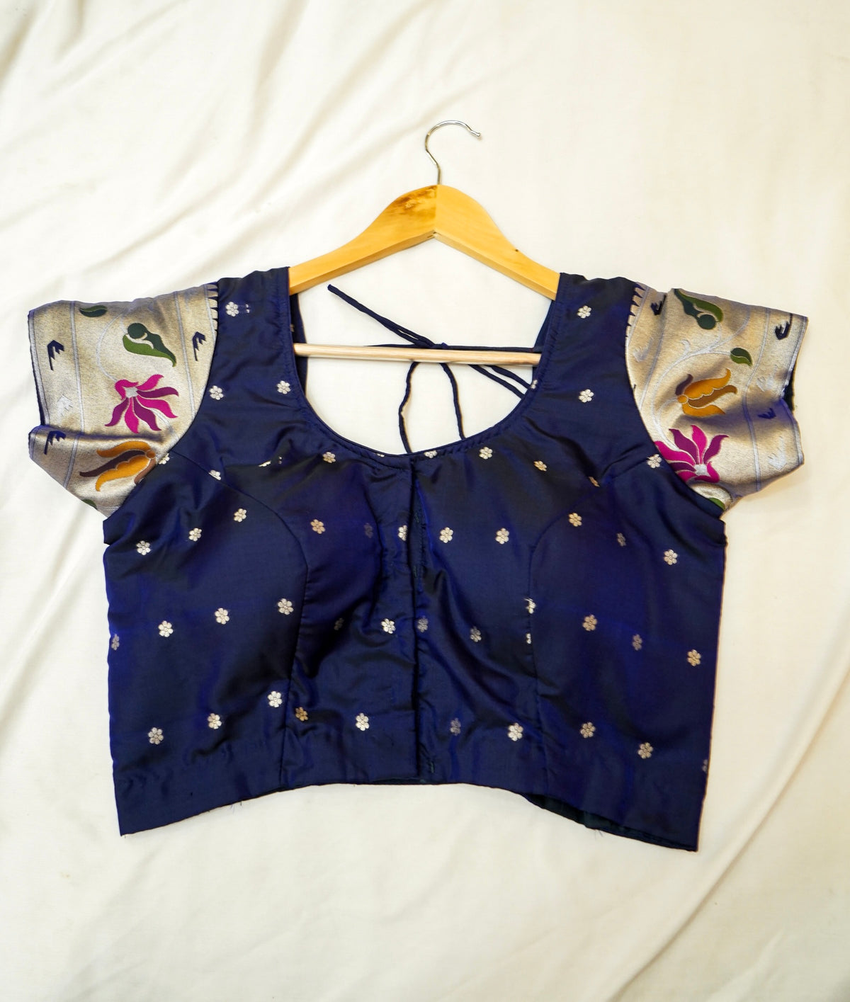 Keshavi - Midnight Blue Paithani Silk Saree with Stitched Blouse