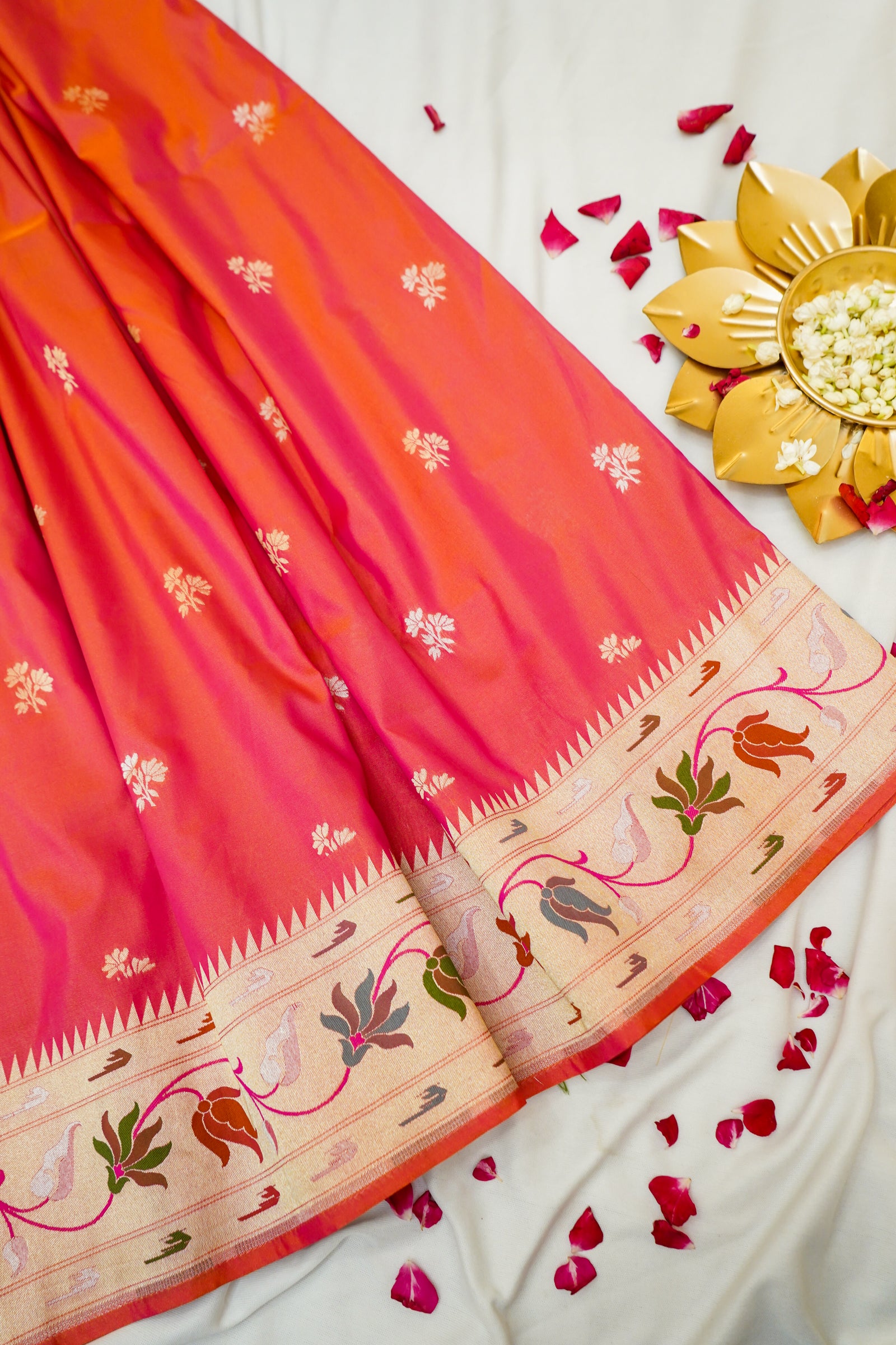 Keshavi - Orange Paithani Silk Saree with Stitched Blouse