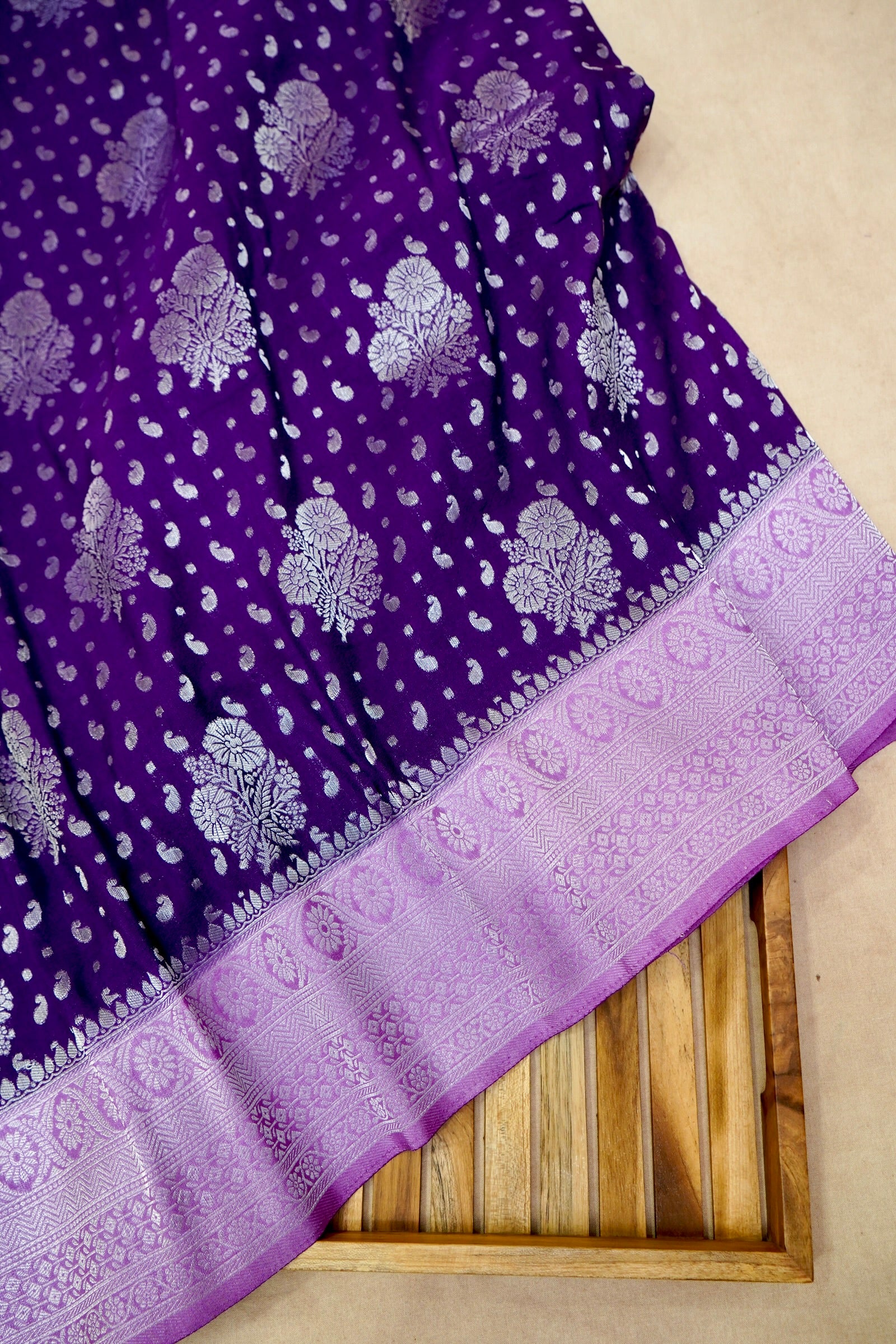 Lavender Purple Semi Georgette Silk Saree with Lilac Zari Border