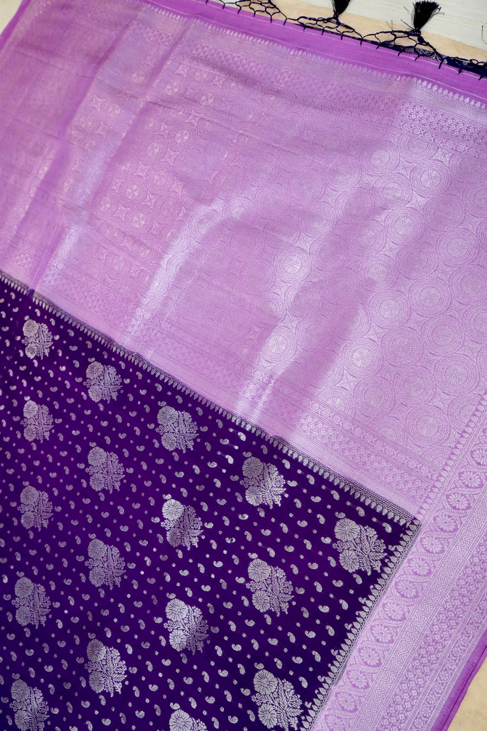 Lavender Purple Semi Georgette Silk Saree with Lilac Zari Border