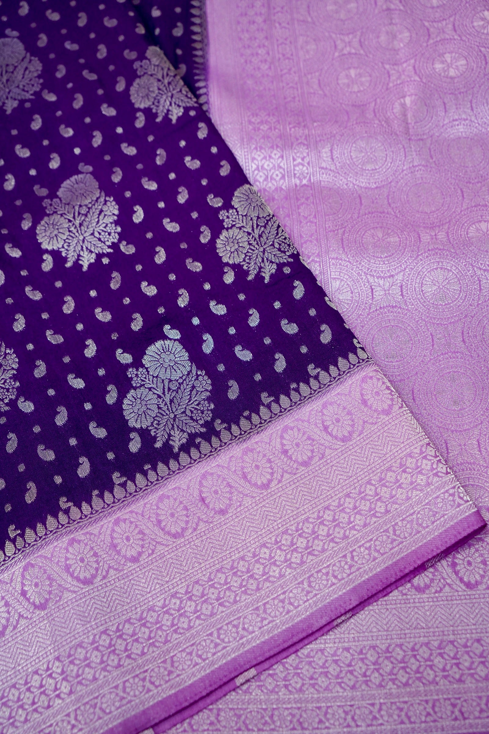 Lavender Purple Semi Georgette Silk Saree with Lilac Zari Border