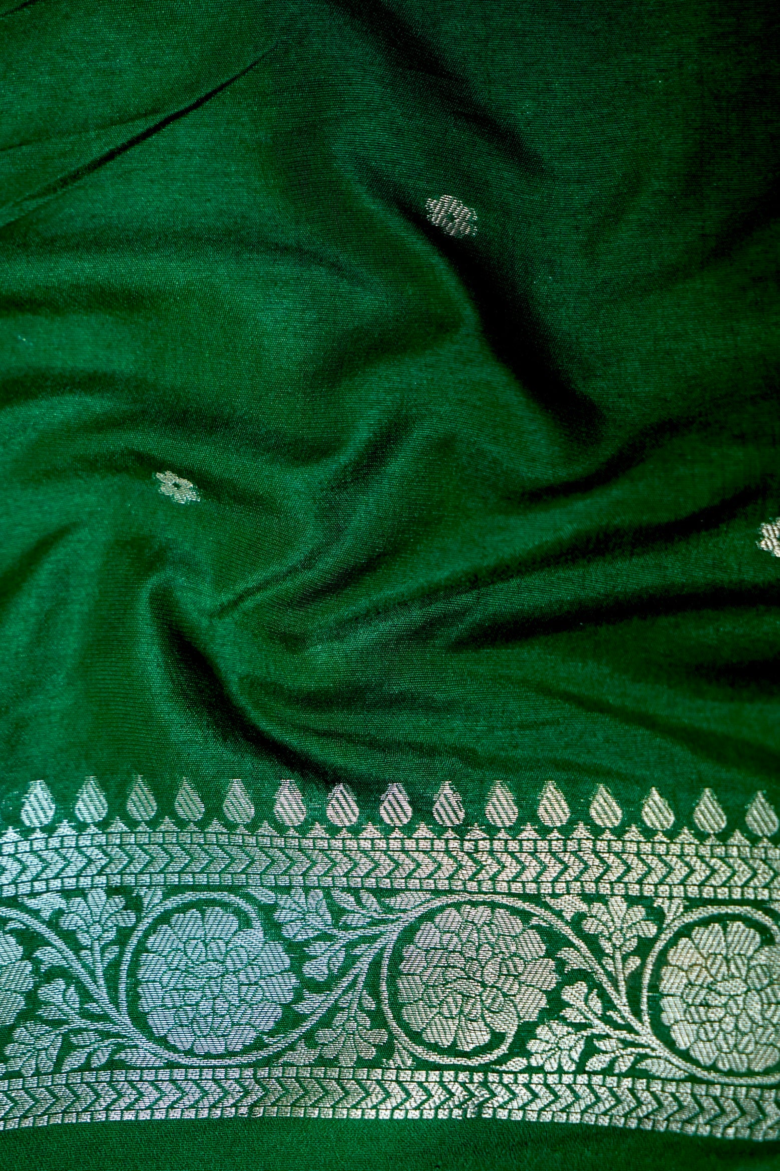 Pistachio Green Crepe Georgette Silk Saree with Dark Green Border